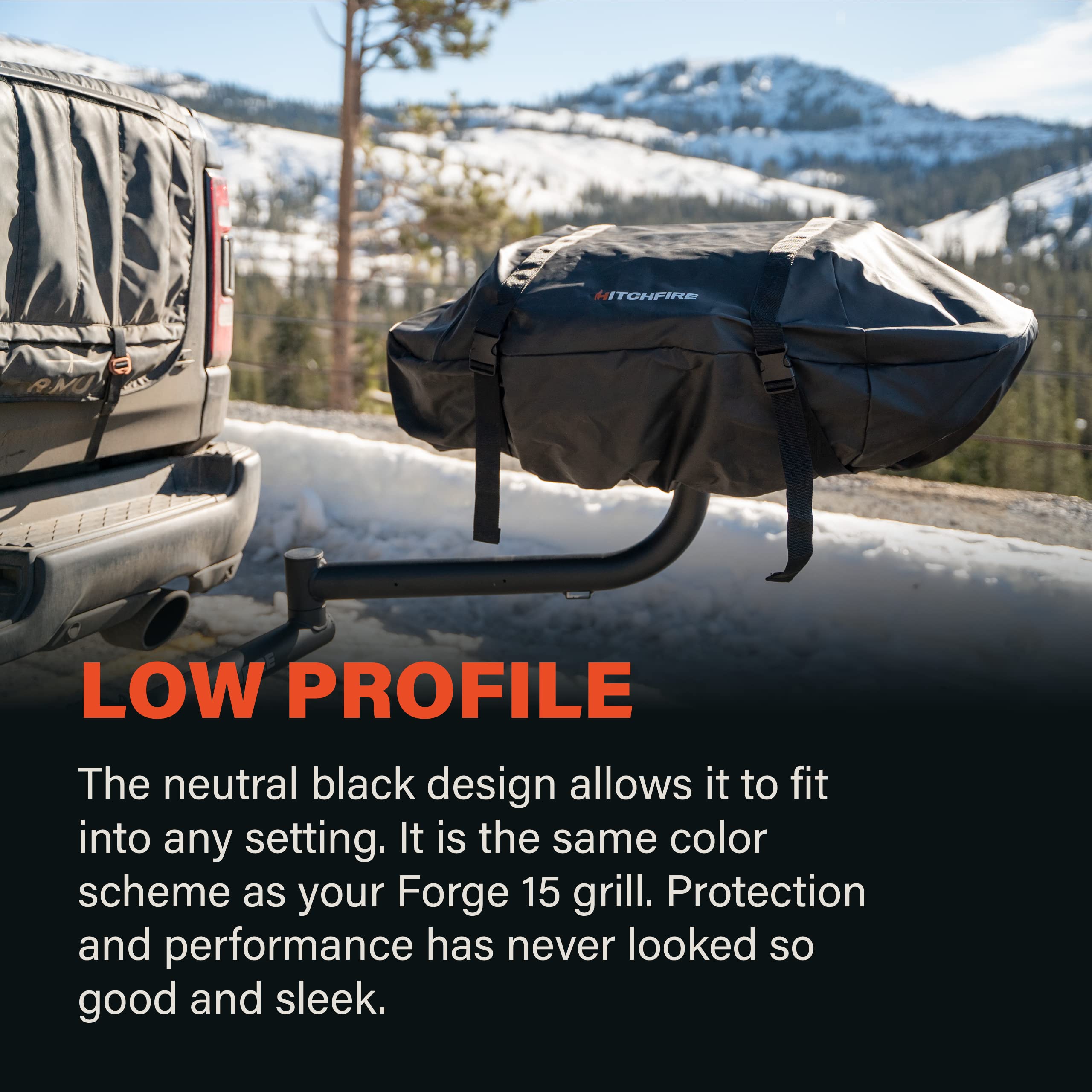 15 HitchFire Forge Grill Cover, Water, Flame, UV Resistant, Weather Resistant Grill Cover for Portable Grill, BBQ Grill, Two Heavyweight Buckling Straps for Secure Fit