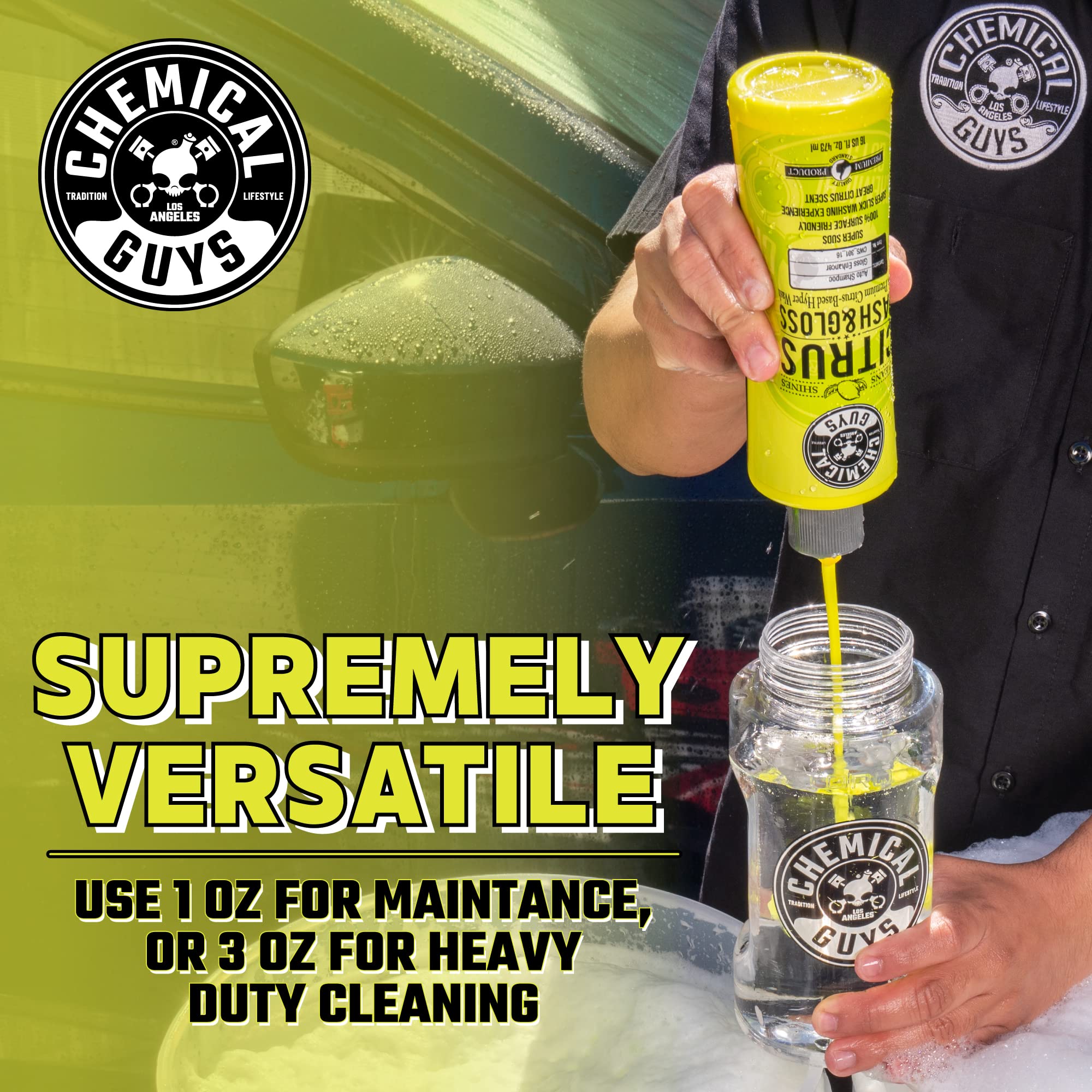 Chemical Guys Foaming Citrus Wash & Gloss Car Wash Soap - High Suds Formula Foam Cannon Soap for Foam Blasters, or Bucket Washes - Safe on Paint, Clear Coat, and Wax, Citrus Scent - 64 oz