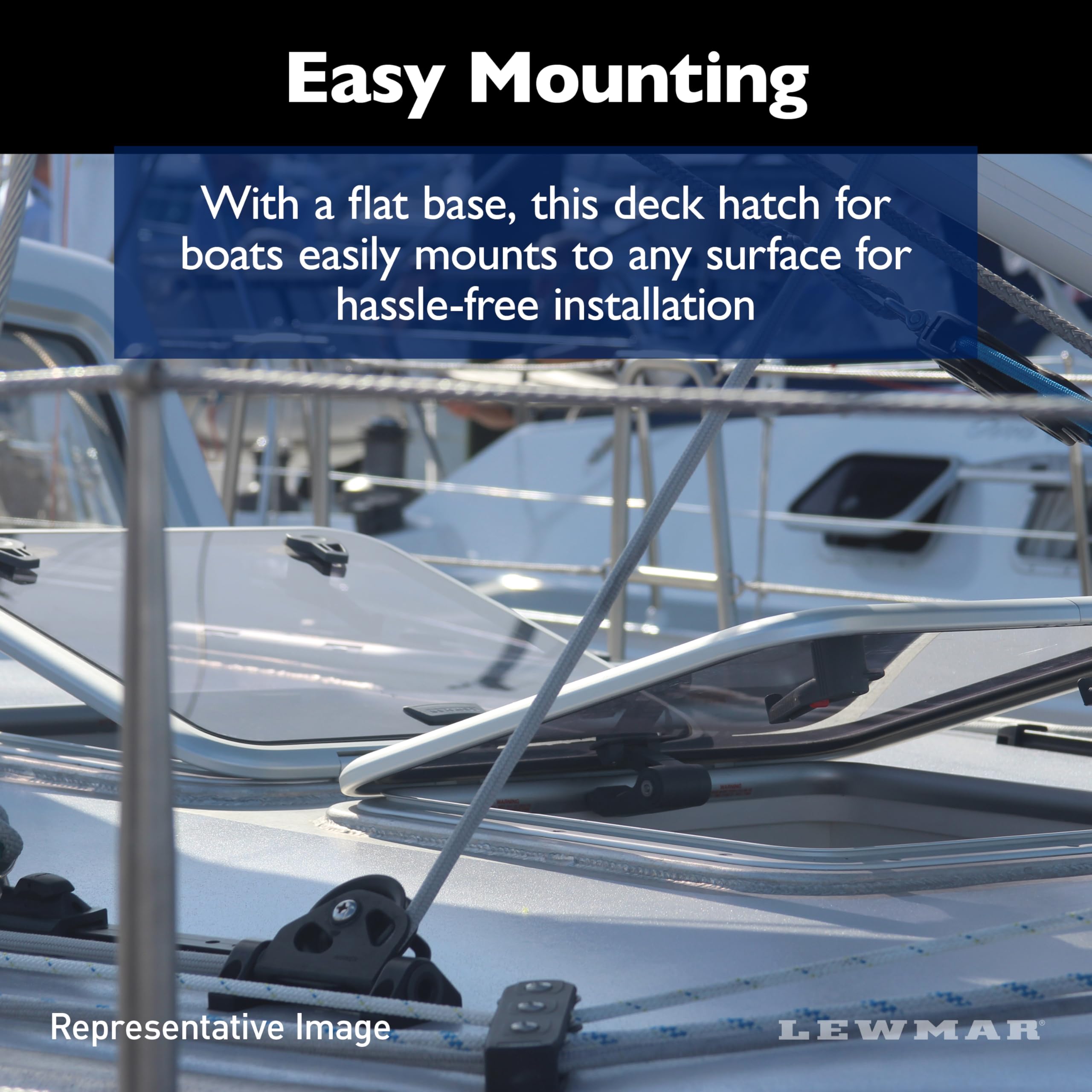 Lewmar Replacement Medium Profile Boat Hatch Flange Base - Size 60, Corrosion-Resistant Anodized Aluminum Frame, Lockable Handles, Friction Levers Open in All Positions Up to 95 Degrees