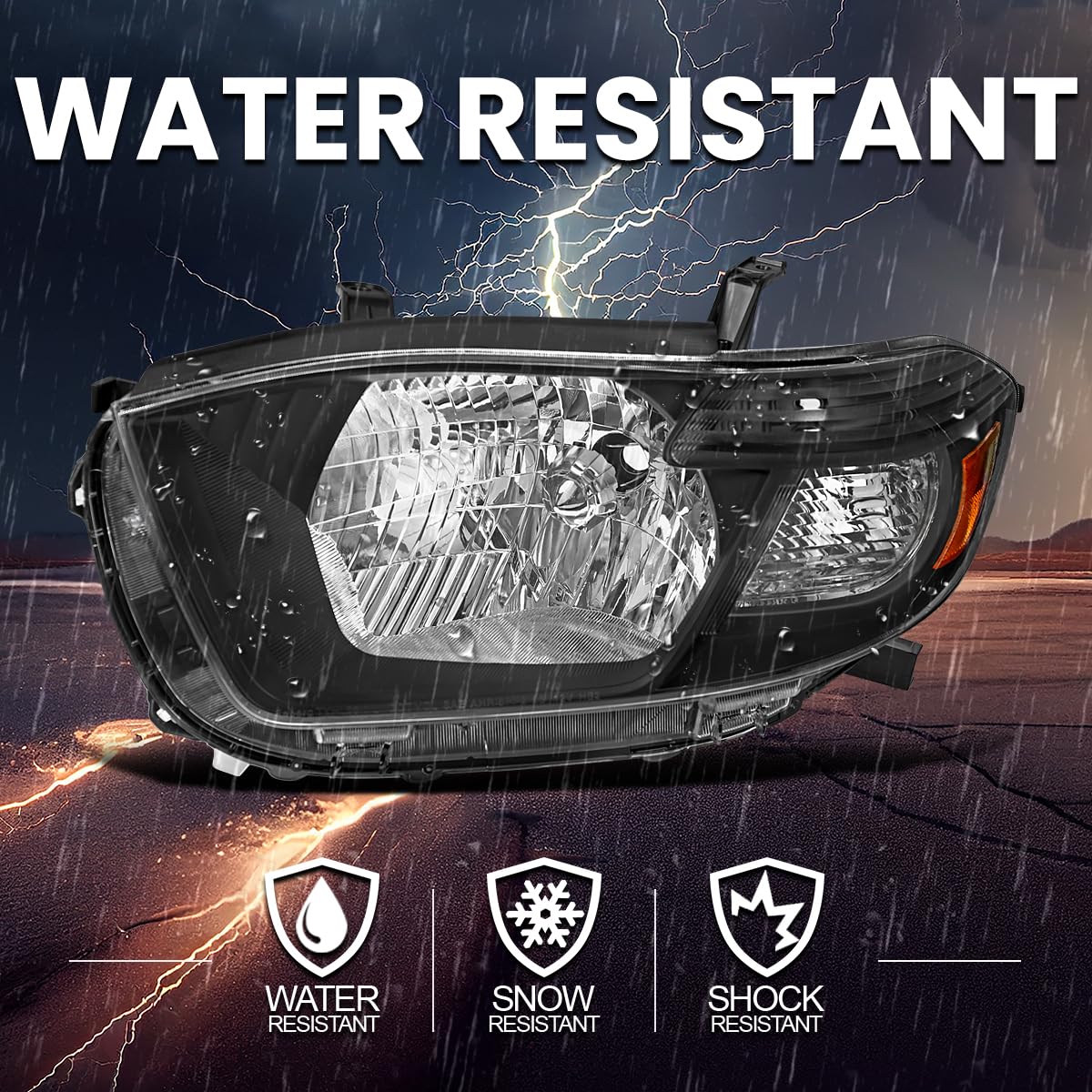 Black Headlights SPEC-D TUNING Compatible with 2008-2010 Toyota Highlander models built in Japan only, Left + Right Pair Headlamp Assembly