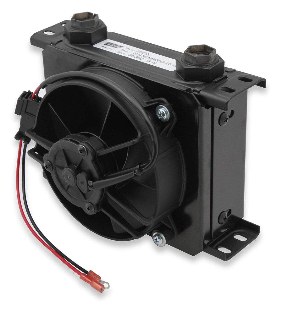 Earl's UltraPro Oil Cooler w/Fan Pack - Black - 19 Rows - 10 O-Ring Boss Female Ports - Narrow Cooler