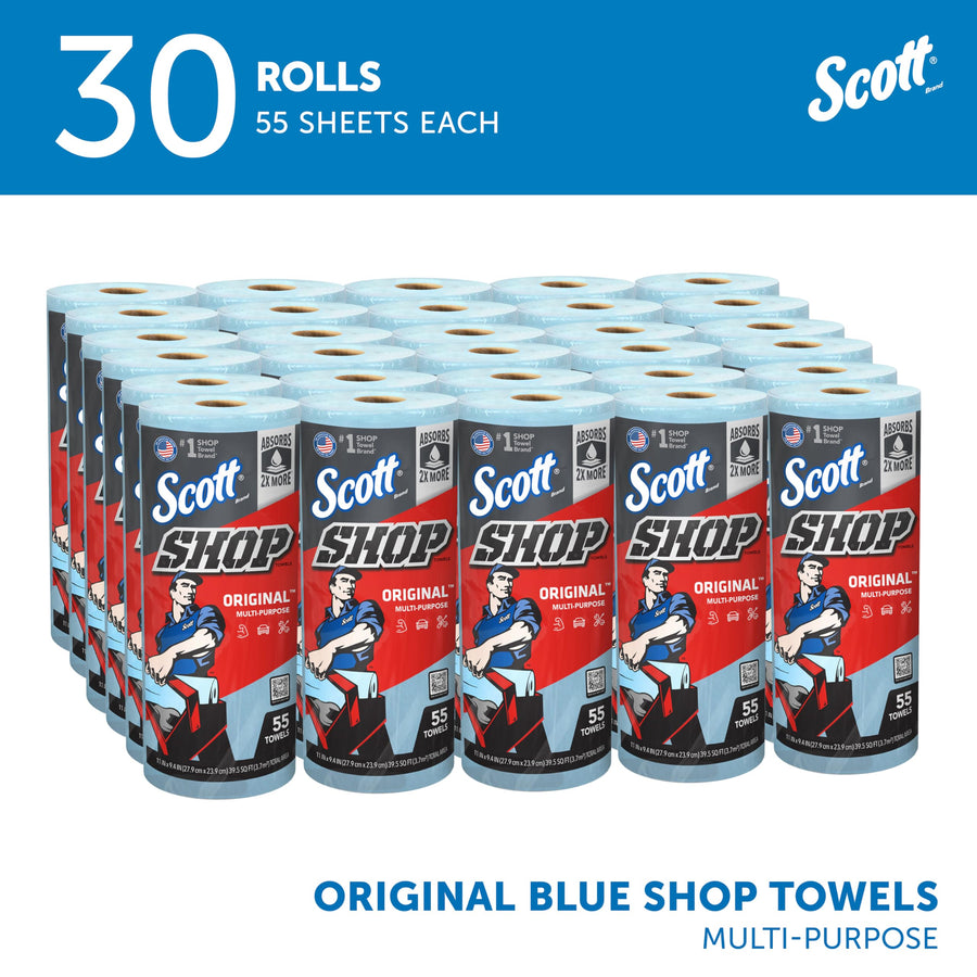 Scott Original Shop Blue Towels (75130), 9.4"x11" Cloth-like Paper Towel (30 Rolls of 55 Sheets, 1,650 Sheet Total)
