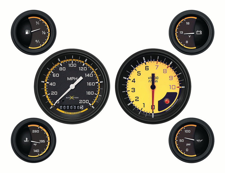 AX01YBLC Classic Instruments Autocross Yellow 6 Gauge Set - GM