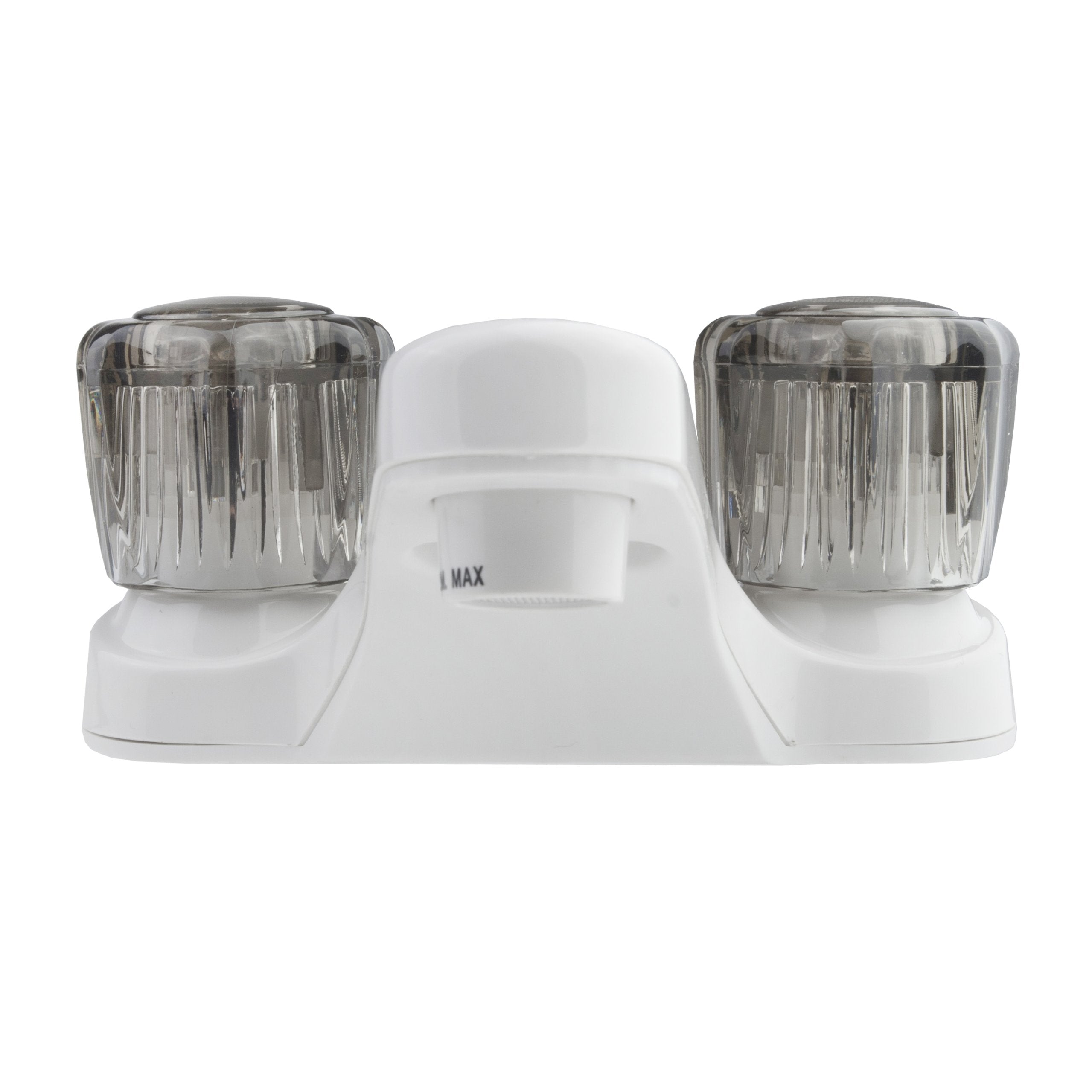 Dura Faucet RV Bathroom Faucet DF-PL700S-WT with Smoked Acrylic Knobs (White)