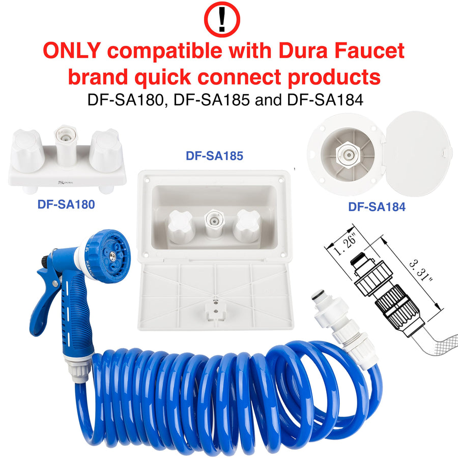 Dura Faucet RV Exterior Quick Connect DF-SA187-WT Sprayer with 7 Spray Settings and Coiled Hose Kit