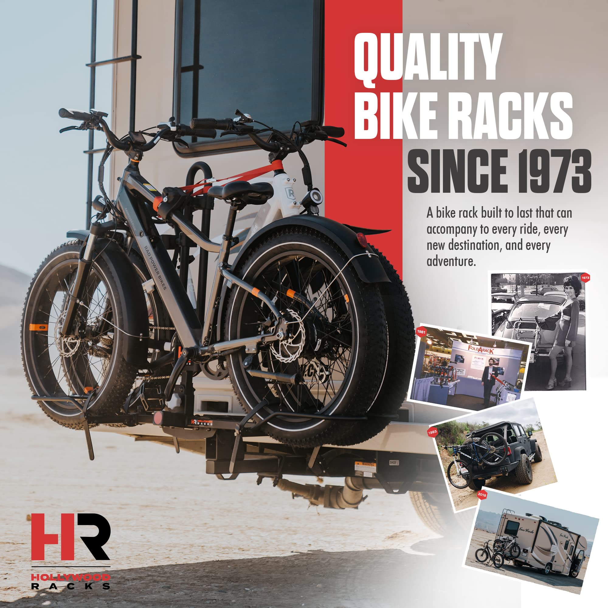 RV Rider Hollywood Hitch Bike Rack for 2 E-Bikes up to 80 lbs Each - Premium Electric Bike Rack for RV, Fifth Wheel, Flat Towed Vehicle - Durable for Standard and Fat Tire Bikes
