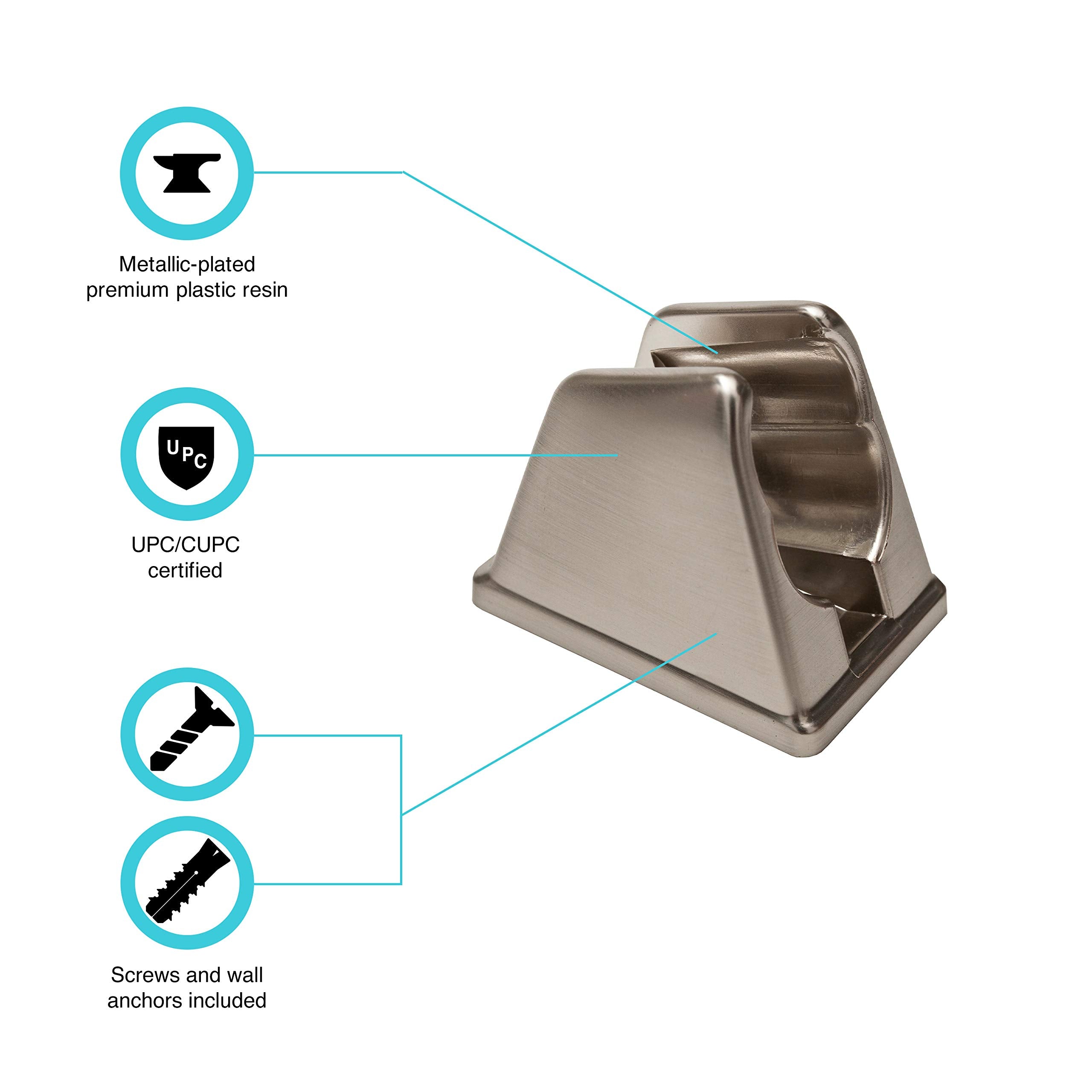 Dura Faucet RV Handheld Shower Wand Bracket Holder DF-SA156-SN - Mounting Screws Included (Brushed Satin Nickel)