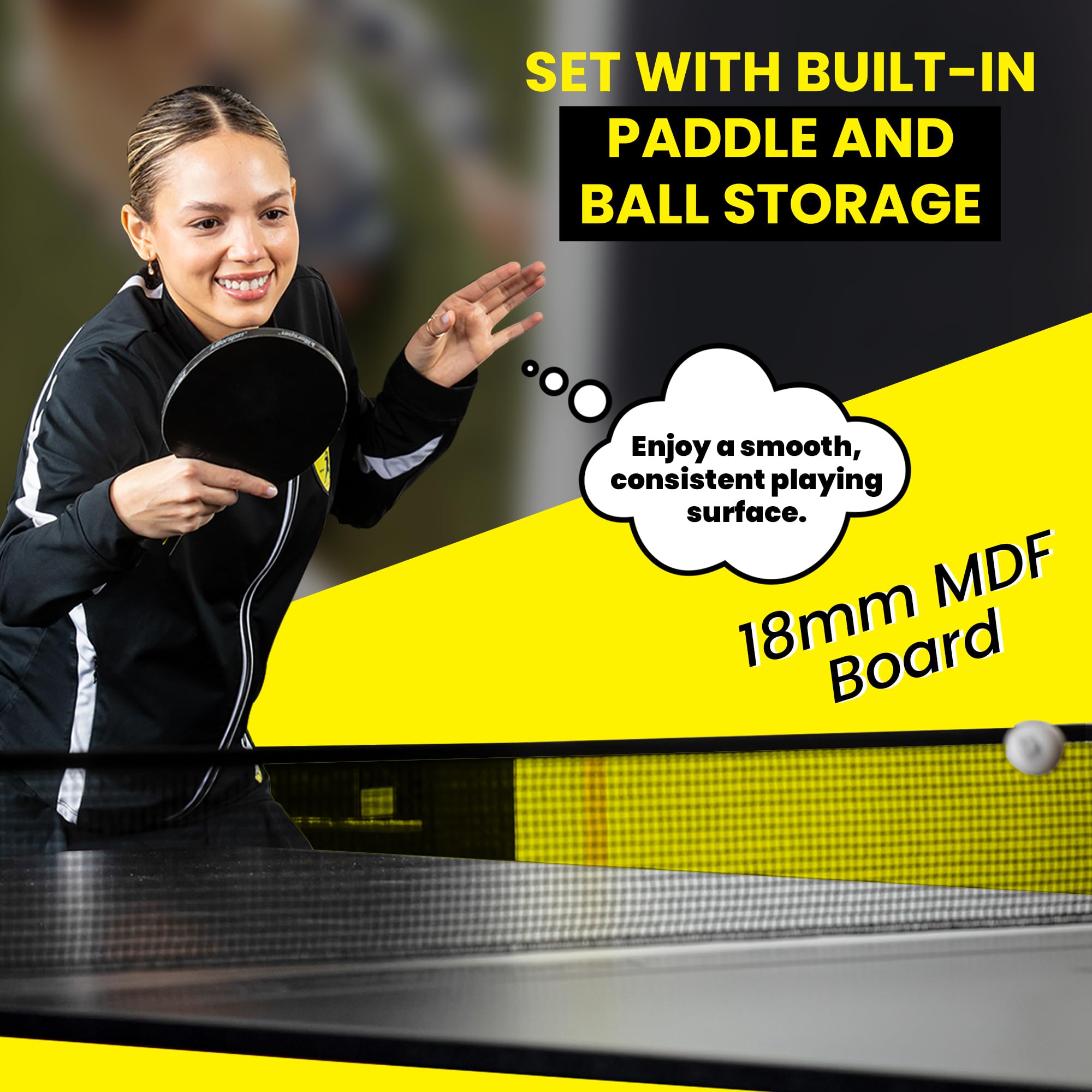 Ping Pong Table, Killerspin MyT 415X Mega, Foldable Table for Table Tennis, Portable Ping Pong Table Set with Built-in Paddle and Ball Storage, 25mm MDF Board Pingpongball Table, Graphite Color
