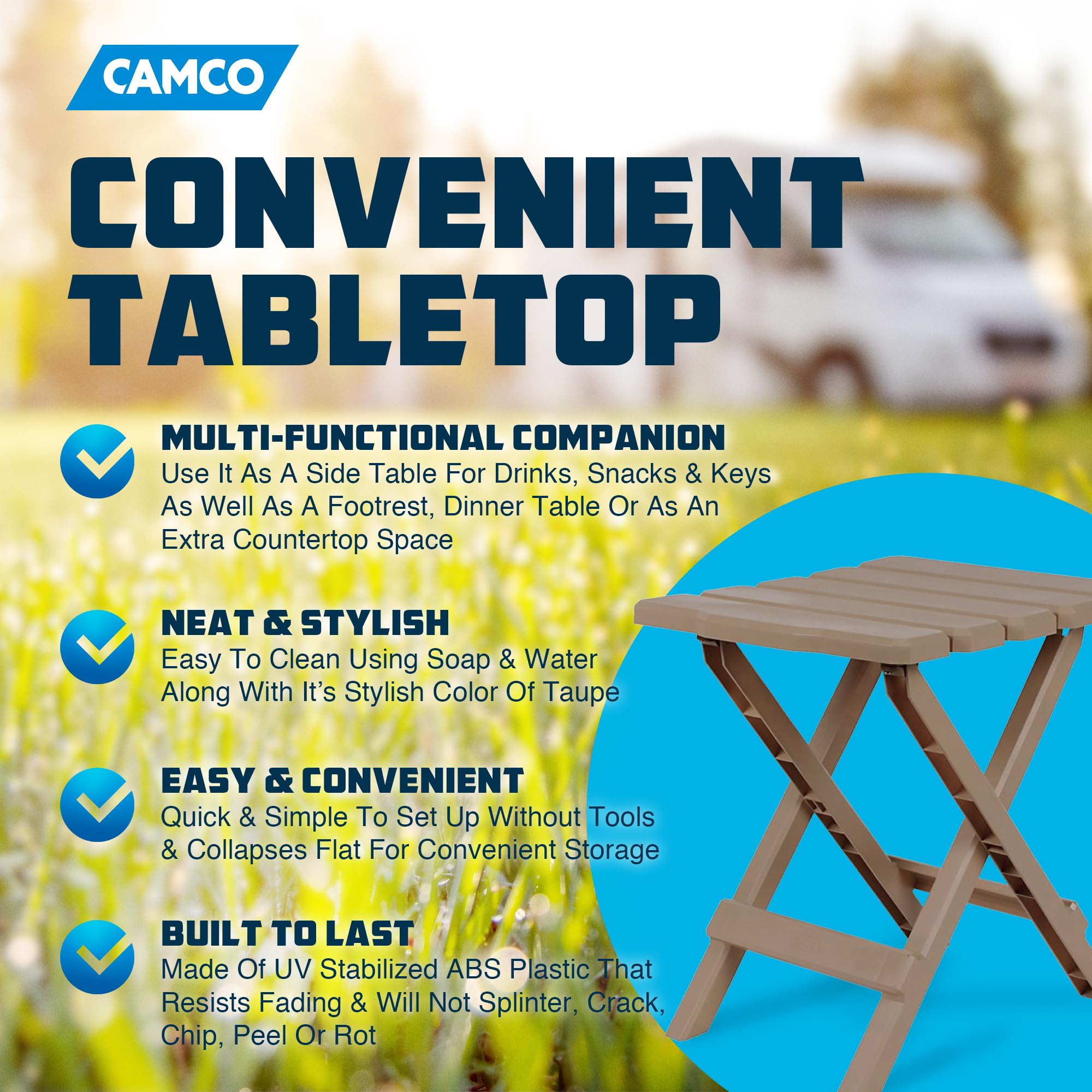 Camco Small Quick-Folding Adirondack Table 21045, Plastic, Taupe