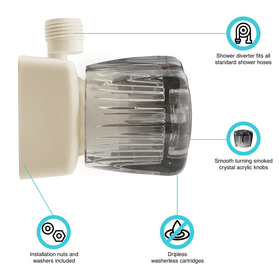 Dura Faucet RV/Motorhome/Trailer DF-SA100S-BQ Shower Faucet Valve Diverter with Smoked Acrylic Knobs (Bisque Parchment)
