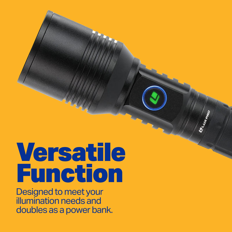 2500 Lumen LUXPRO XP918 Rechargeable Flashlight with LED Power Button - Bright LED Flashlight with USB-C Port