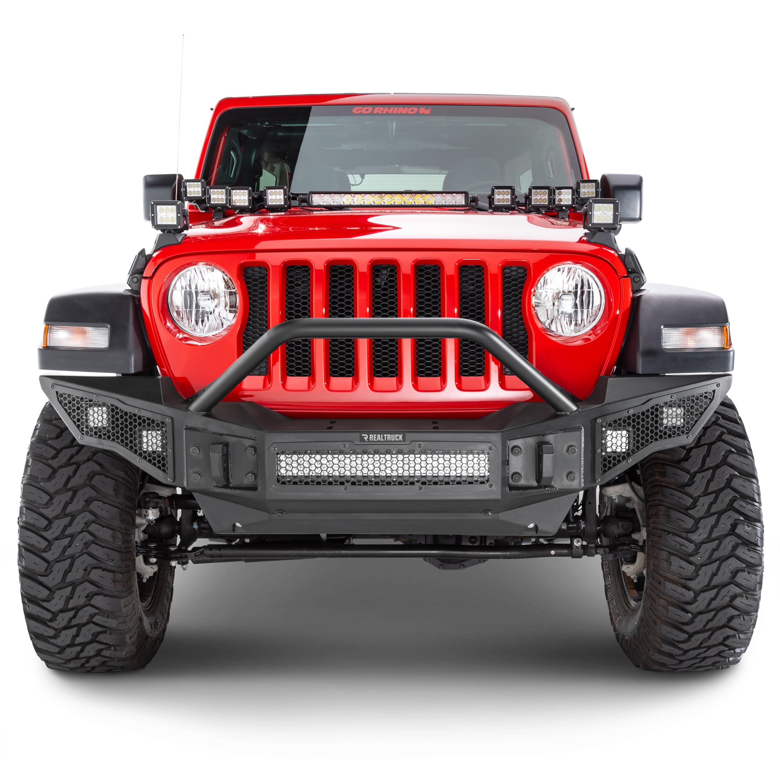 Rockline Go Rhino Full Width Front Bumper w/ Overrider | Galvanized Steel, Textured Black | 331201T | Fits 2007 - 2024 Jeep Wrangler JL, JLU, JK, JKU, Gladiator JT, 2-Door or 4-Door