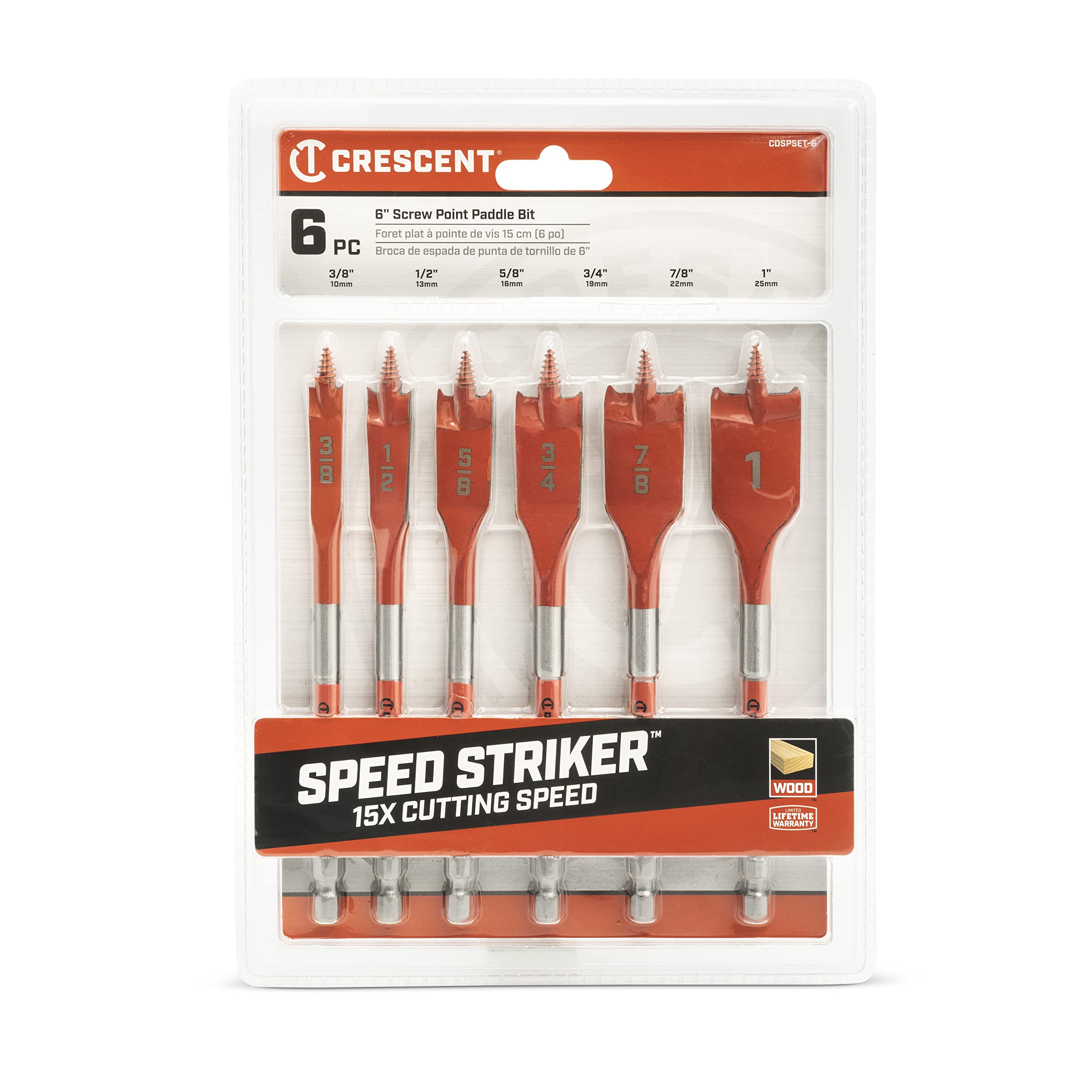 6 Piece Crescent Screw Point Paddle Drill Bit Set,6" | CDSPSET-6