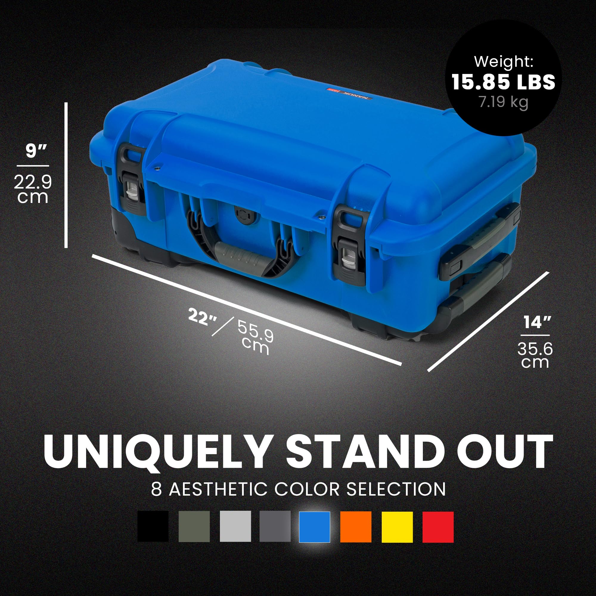 Hard Case NANUK 935 – Waterproof Equipment Case with Wheels, 22” x 14” x 9” – Dustproof and Impact Resistant, Airline Carry-On Approved - Blue