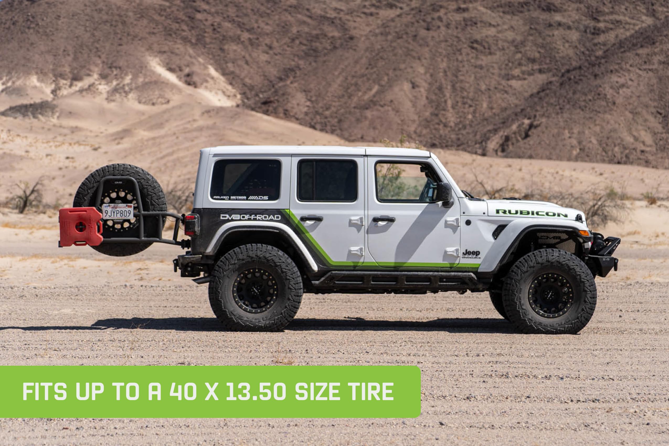 DV8 Offroad Tire Carrier Body Mounted for 2018-2025 Jeep Wrangler JL | Removes Weight of Spare from Door Hinges | Fits Up to a 40 x 13.50 Tire with a -25 Max Offset | Improves Departure Angle | Steel