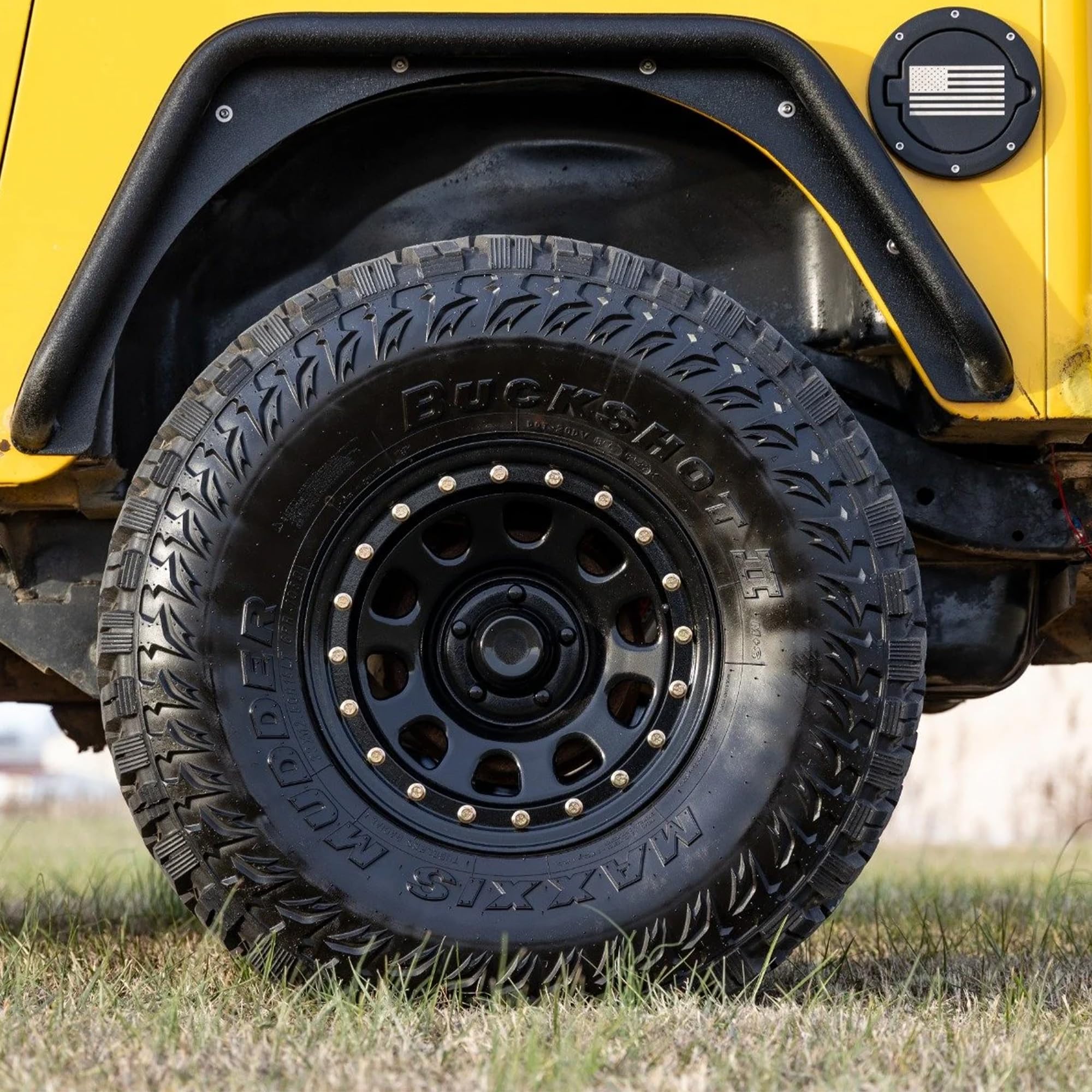 Rough Country 15x8 Black Steel Wheel Simulated Beadlock - 5x4.5, 19mm Offset, 3.30 Bore, Heavy-Duty Off-Road Rim for Trucks, Jeeps & SUVs