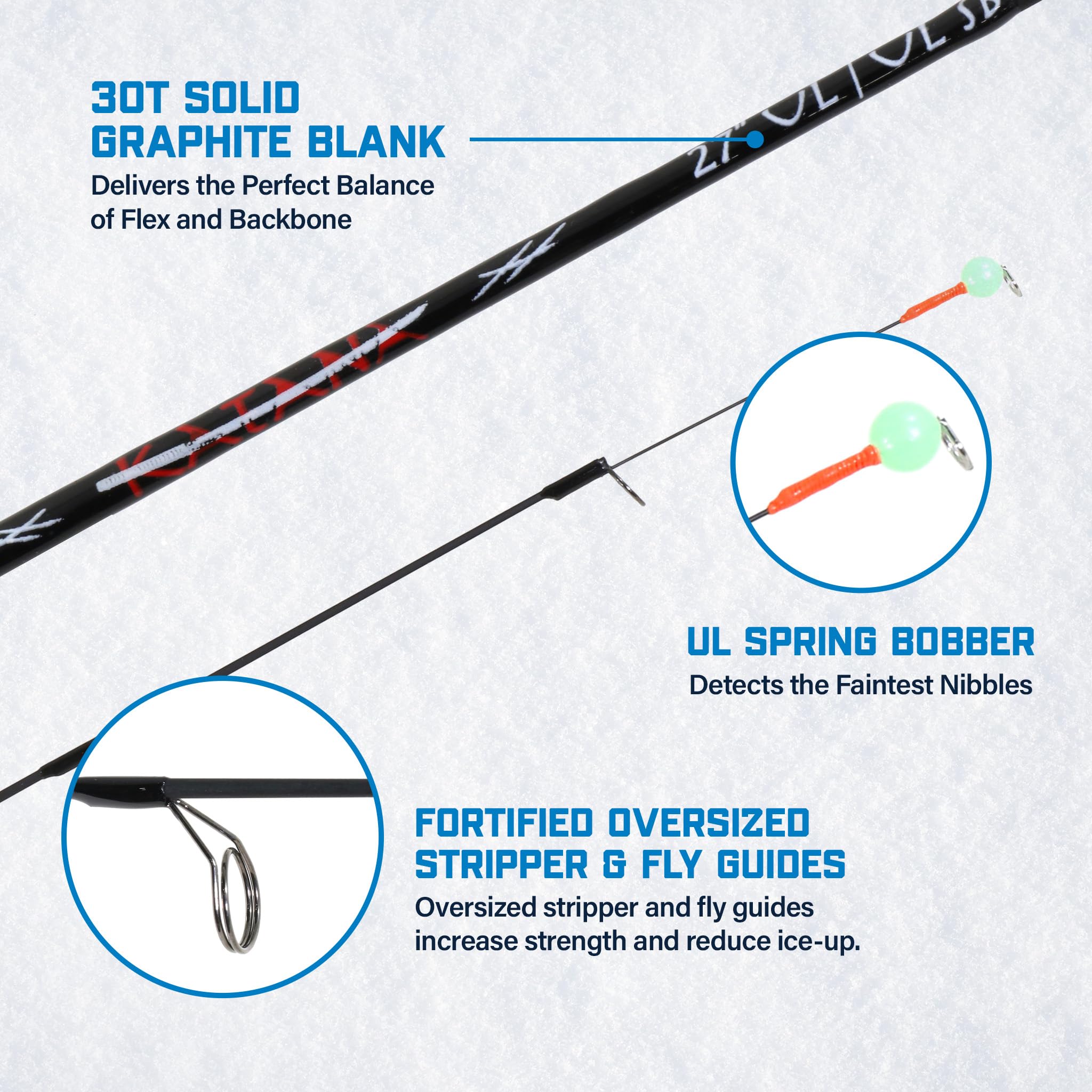 27” Katana Ultra Light Ice Rod with Spring Bobber Tip – Premium Panfish Rod for Perch, Crappie, and Bluegill – Built for Sensitivity & Ice Control