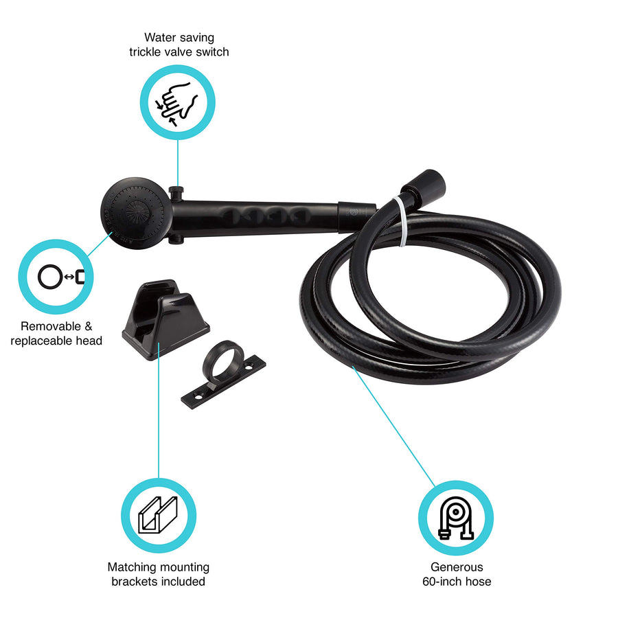 Dura Faucet RV Economical Shower Head DF-SA130-BK and 60-inch Hose Kit - Water-Saving Trickle Switch (Black)