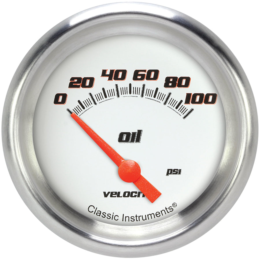Velocity White Classic Instruments VS281WAPF 2 5/8" Oil Pressure Gauge 100 PSI Electric