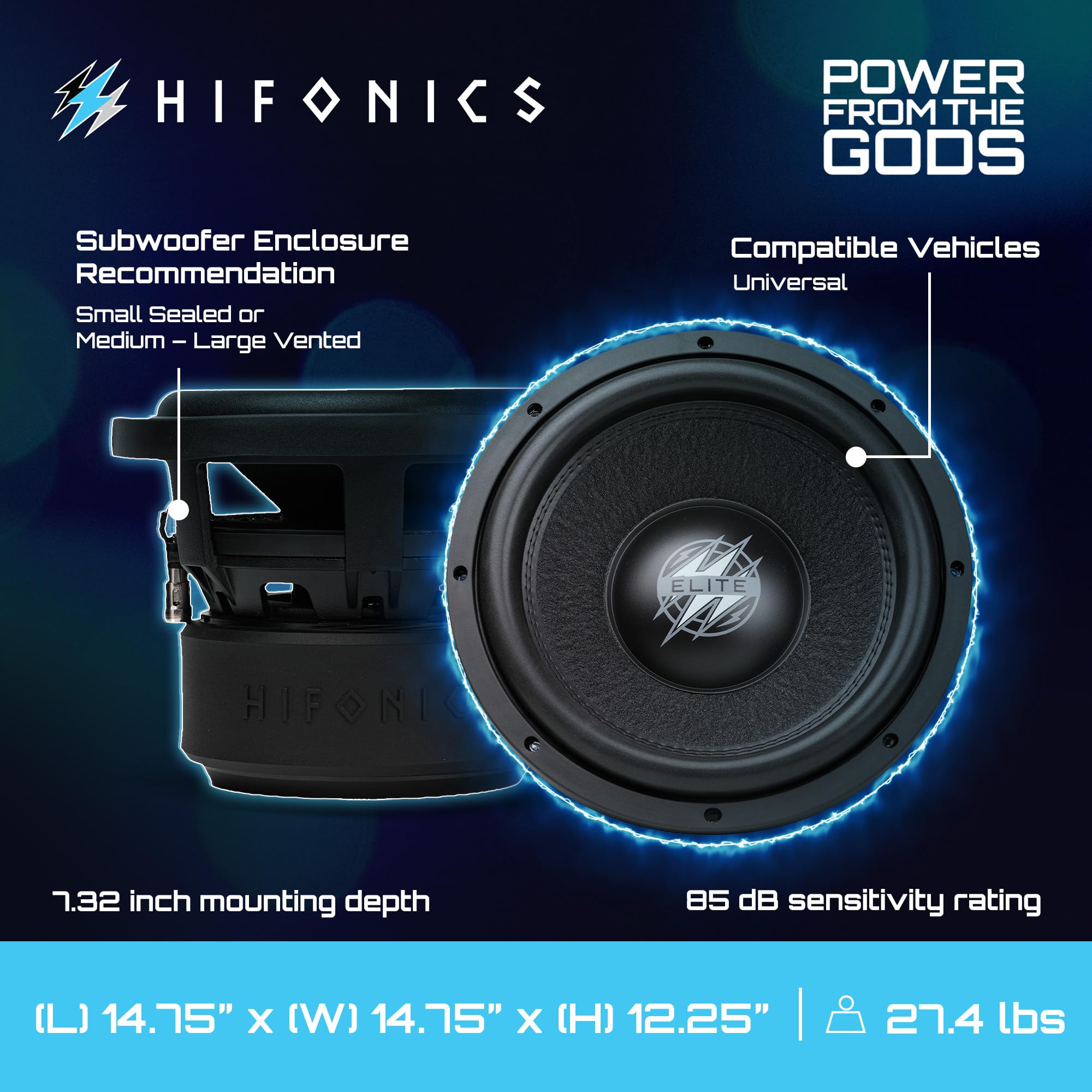 Hifonics 12 Inch Elite Car Mount Subwoofer with Dual 4 Ohm Voice Coil Speaker 1600 Watt Peak Power Mobile Amplifier System, Black