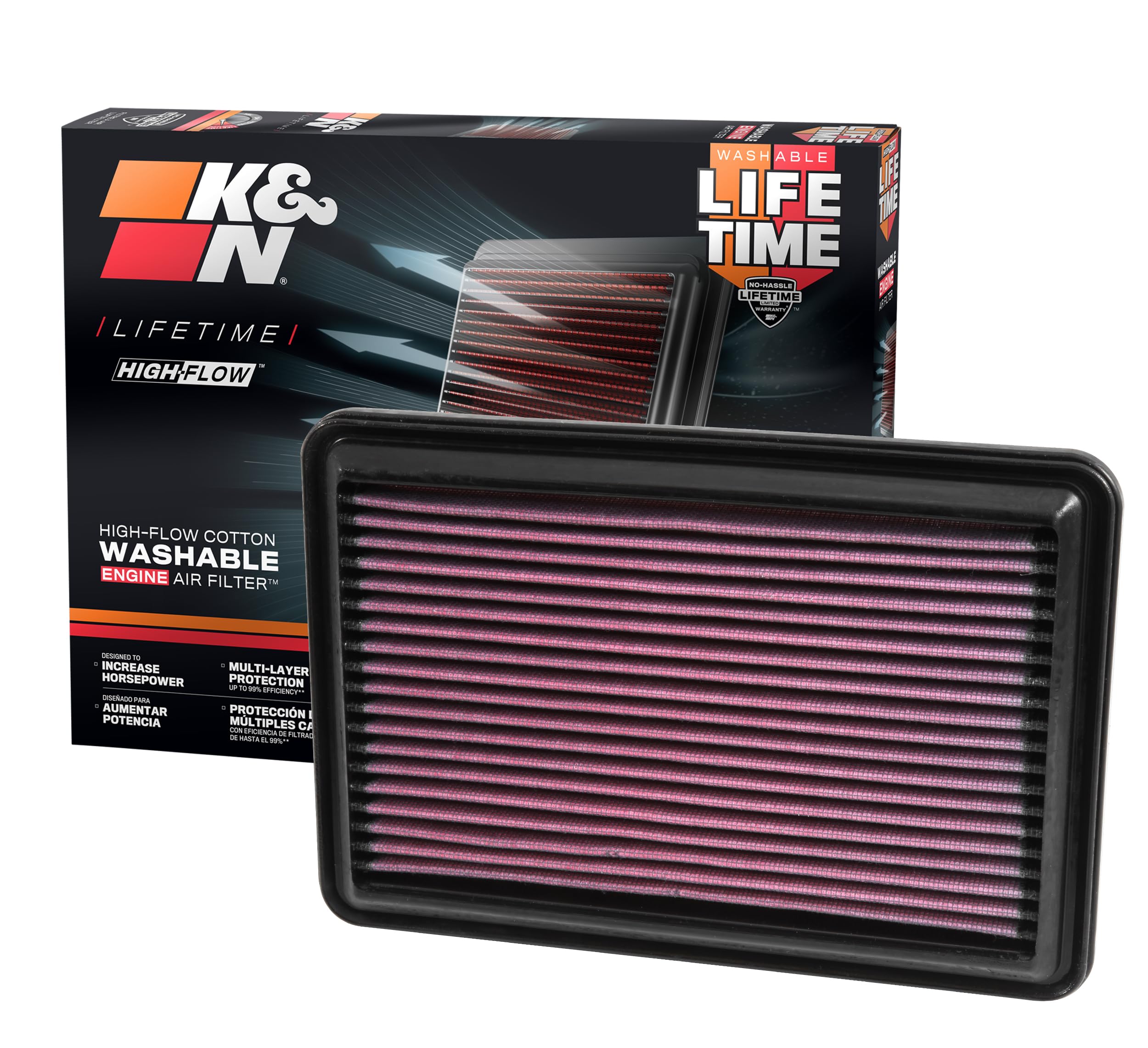 High-Flow K&N Original Lifetime Engine Air Filter: Increase Power: Premium, Washable: Compatible with 2014-2022 Nisssan/Renault: Qashqai, Rogue, X-Trail, Kadjar, Koleos, QM6, 33-5016
