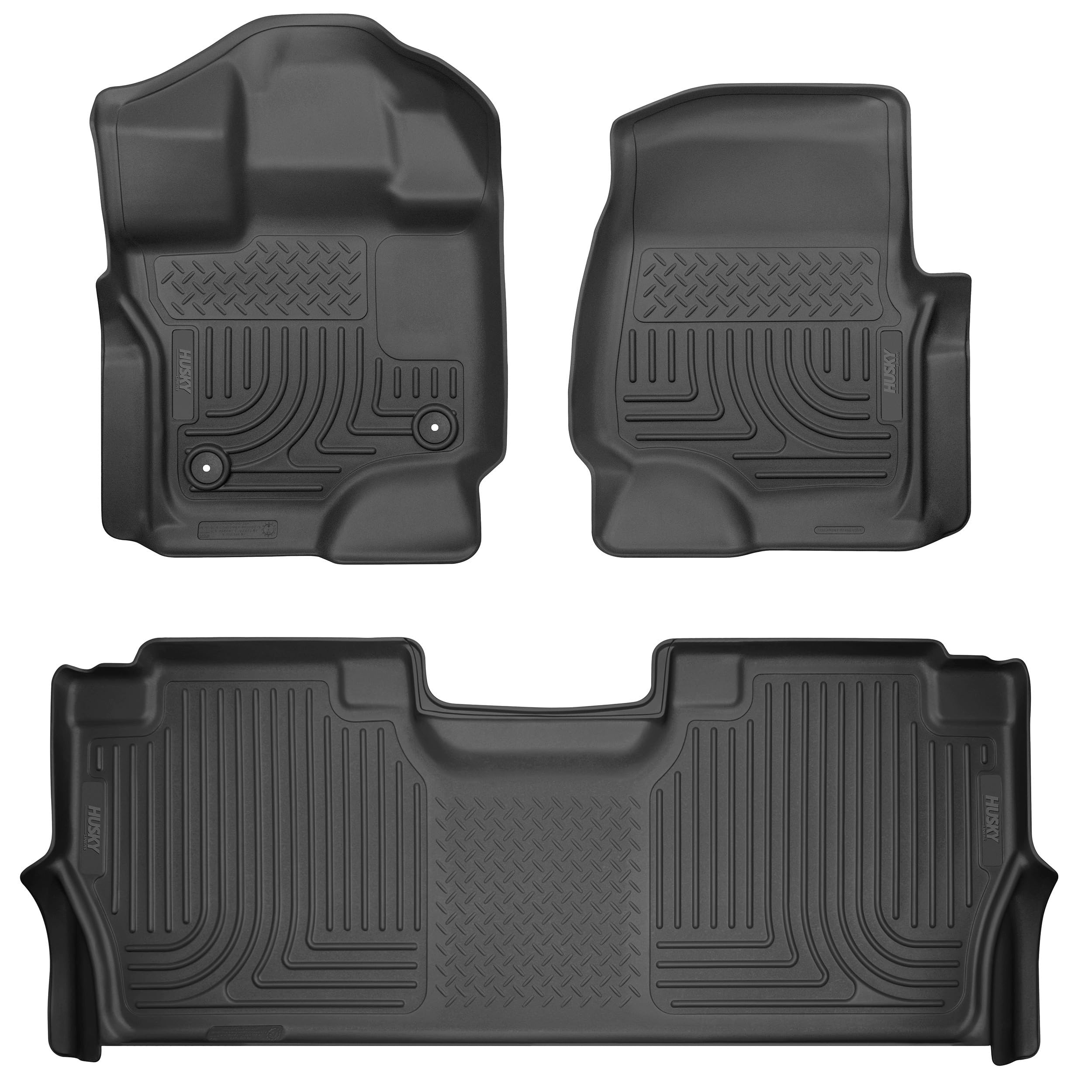 Husky Liners Floor Mats Weatherbeater | Fits 2021-2025 Ford F-150 (Includes 2022-2025 Lightning) SUPERCREW CAB ONLY with Carpet & with Fold Flat Storage | Front & 2nd Row, 3-pc Black - 94121