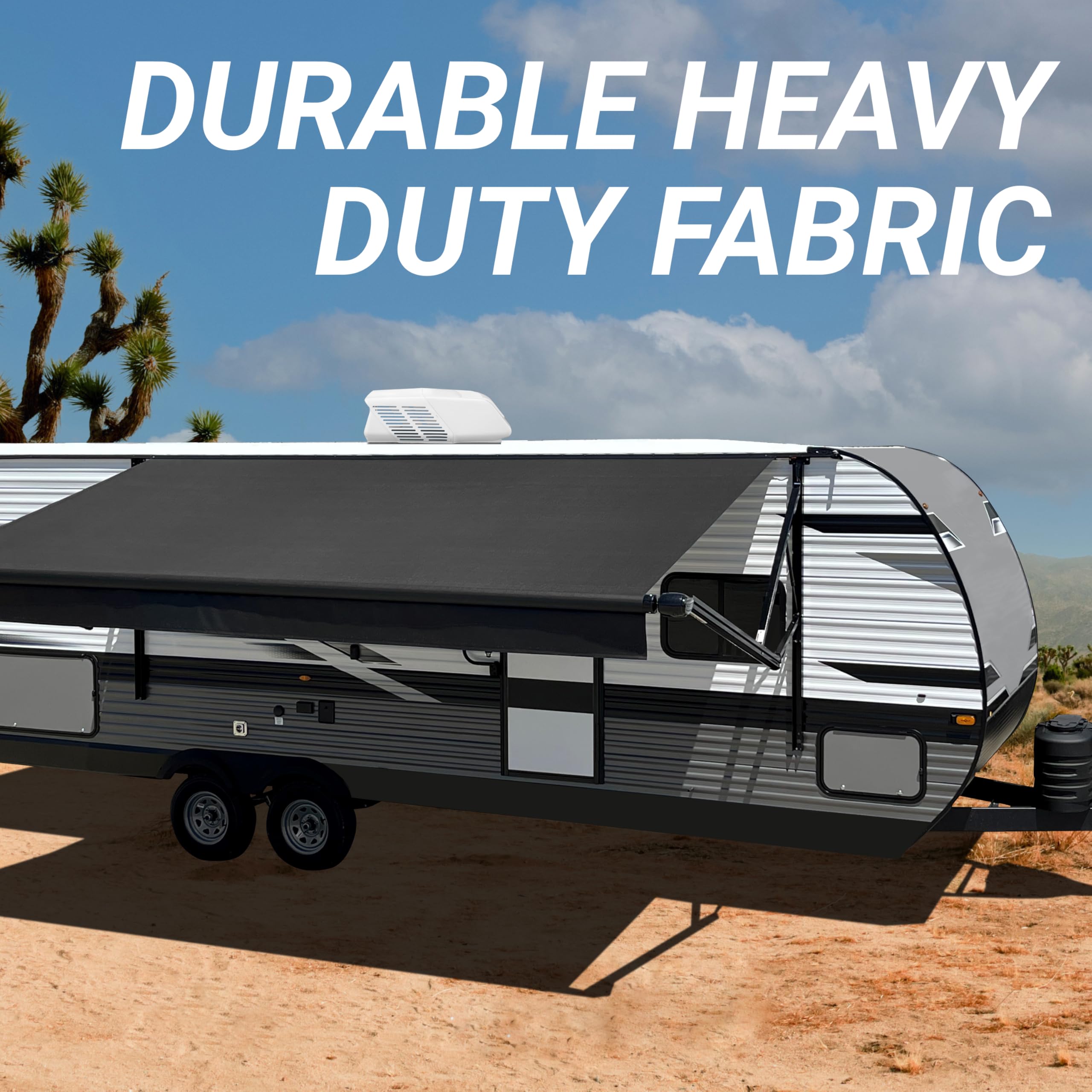 10' Velarium RV Vinyl Canopy, Black – Heavy-Duty 13.5oz 3-Ply Material, Cold & Crack-Resistant RV Awning, All-Purpose Outdoor Canopy for RVs, Trailers, and Motorhomes (Fabric 9'2")
