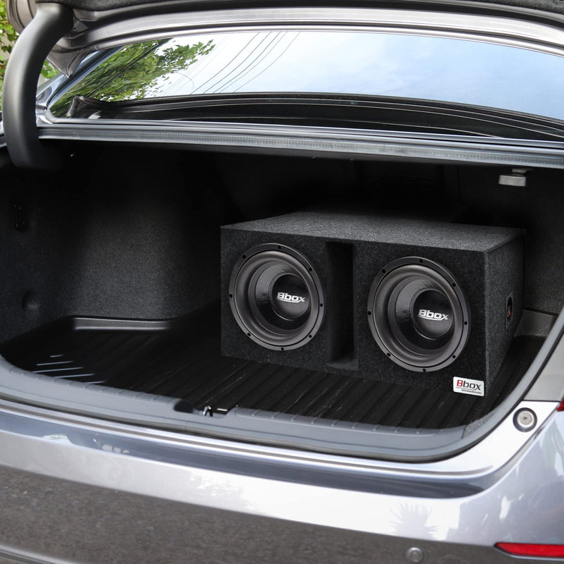 Atrend Dual Vented 10 Inch Bbox Subwoofer Enclosure - Car Subwoofer Boxes & Enclosures - Premium Subwoofer Box Improves Audio Quality, Sound & Bass - Red & Black Spring Terminals - Charcoal