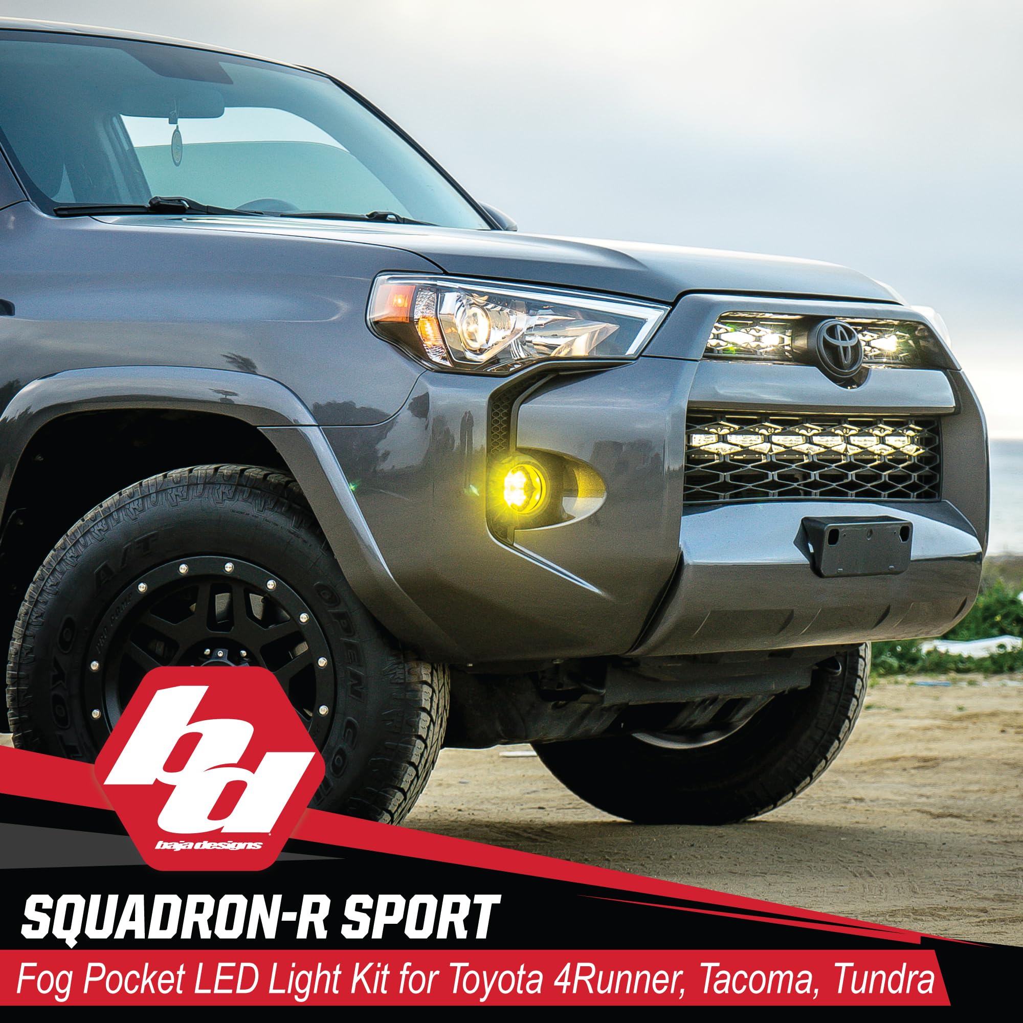 Baja Designs Sport Squadron-R LED Fog Light Kit for Toyota Tacoma 2012-24, Tundra 2014-24, 4Runner 2010-24, Set of 2 LED Lights (Wide Cornering Lens, Amber)