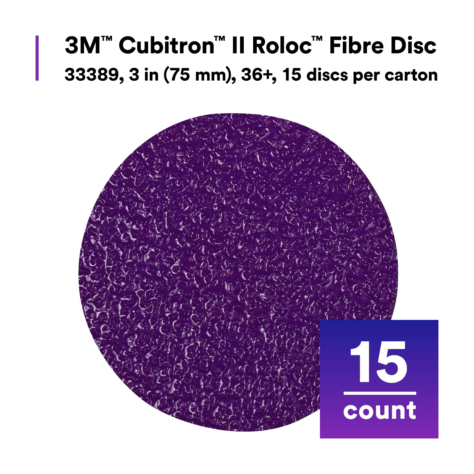3M Roloc Cubitron II Fibre Disc, 786C, 33389, 3 in, 36+ Grit, 15 Pack, High Performance, Fast Cutting, Long Lasting