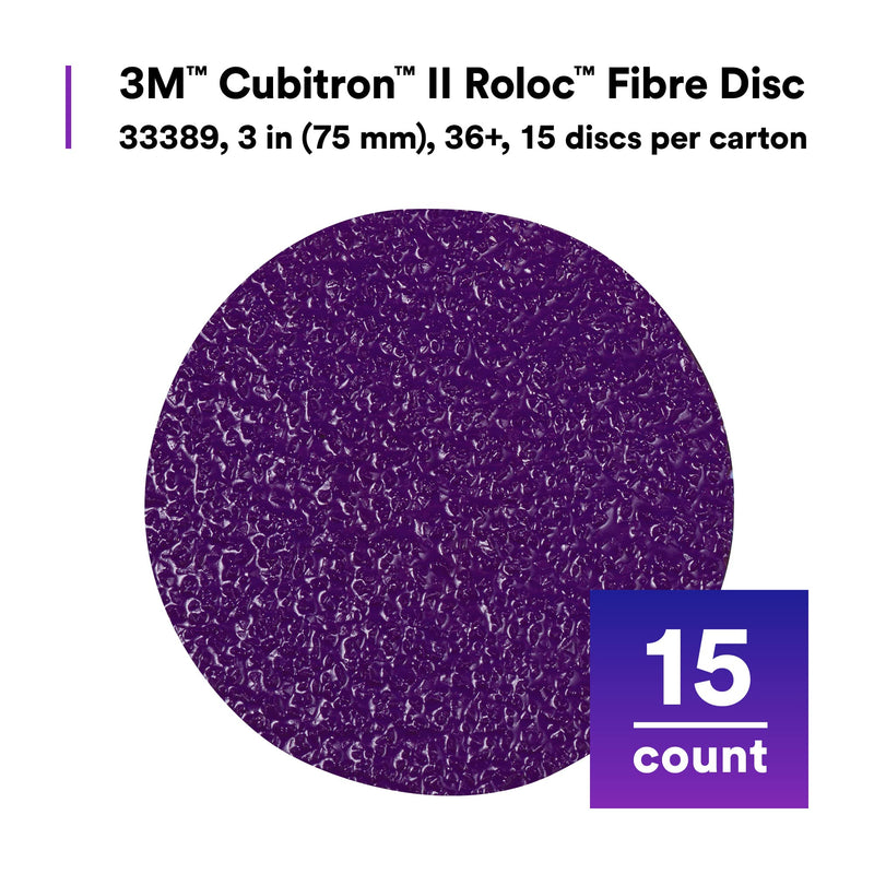 3M Roloc Cubitron II Fibre Disc, 786C, 33389, 3 in, 36+ Grit, 15 Pack, High Performance, Fast Cutting, Long Lasting