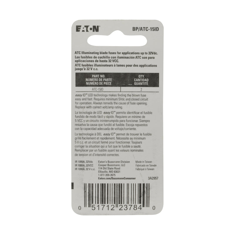 easyID Bussmann BP/ATC-15ID Illuminating Blade Fuse, (Pack of 2)