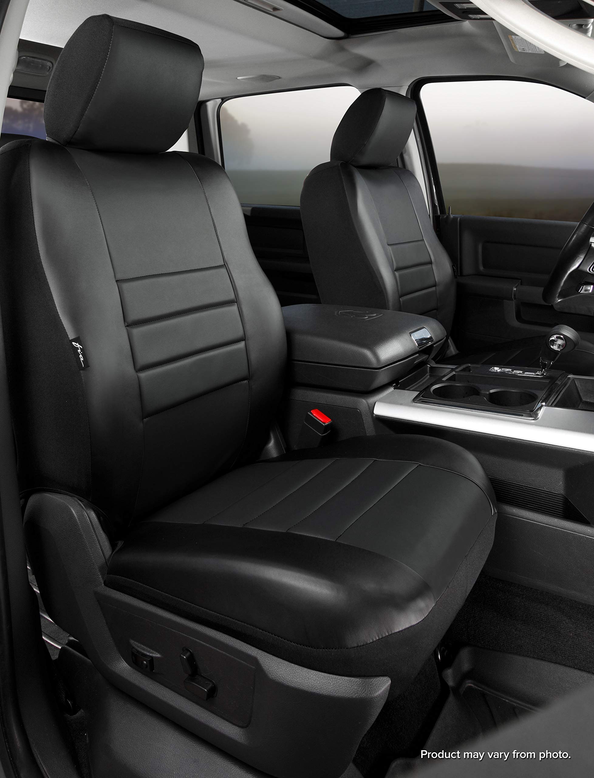 Fia Custom Fit SL67-14 BLK/BLK Front Seat Cover Bucket Seats - Leatherette (Solid Black)
