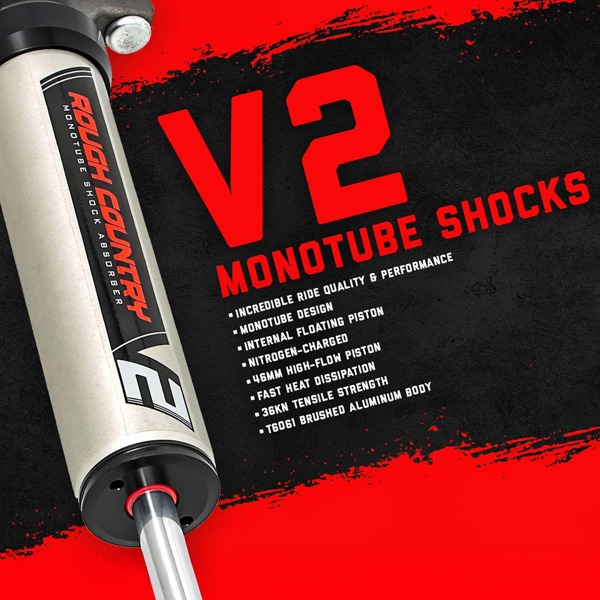 Rough Country V2 7.5-8" Monotube Rear Shocks for 1983-2011 Ranger - 760762_E