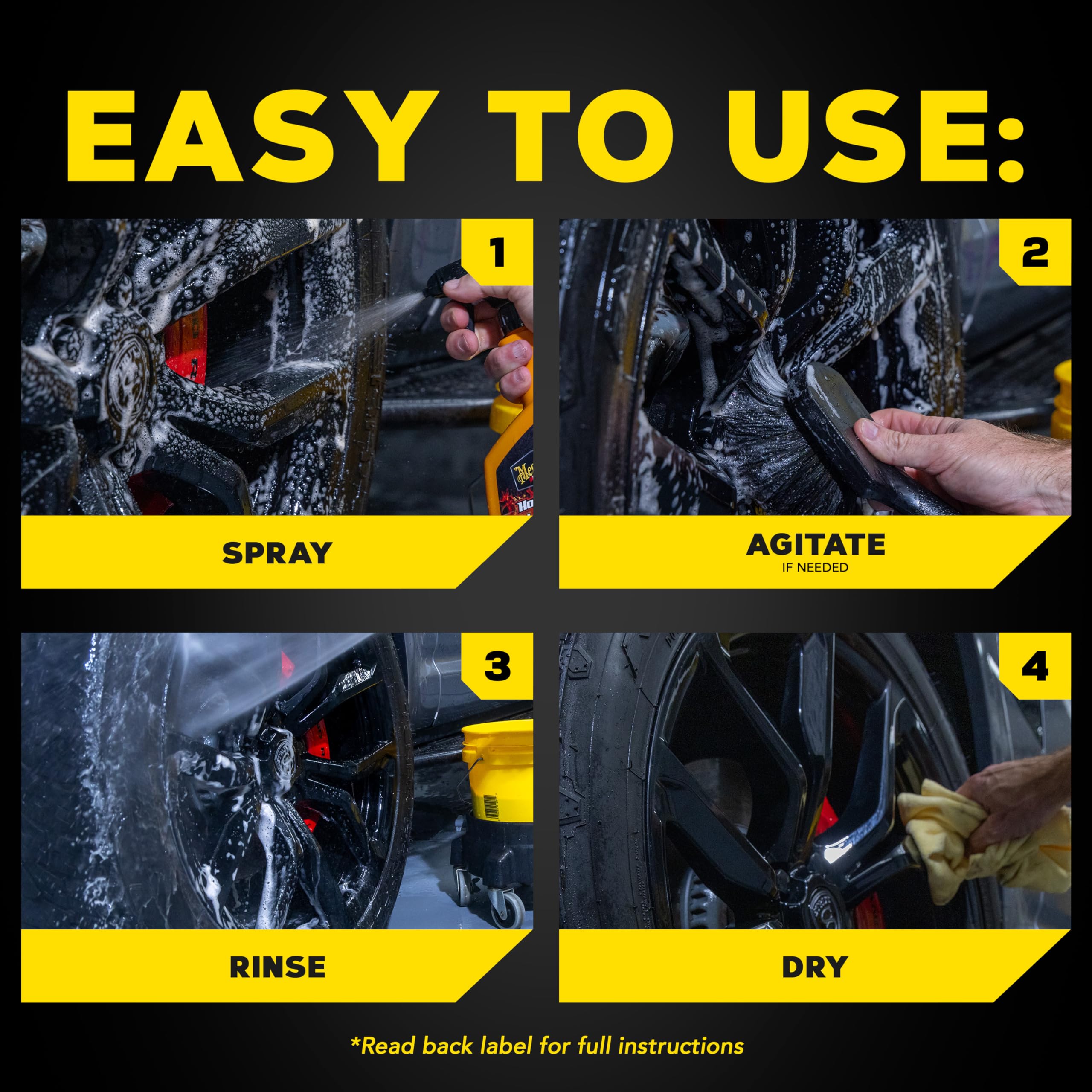 Hot Rims Meguiar's Black Wheel Cleaner, Deep Foaming Gel Specially Formulated to Effectively Clean Matte, Gloss, Satin, and Chrome Black Wheels, 24 Oz Spray Bottle