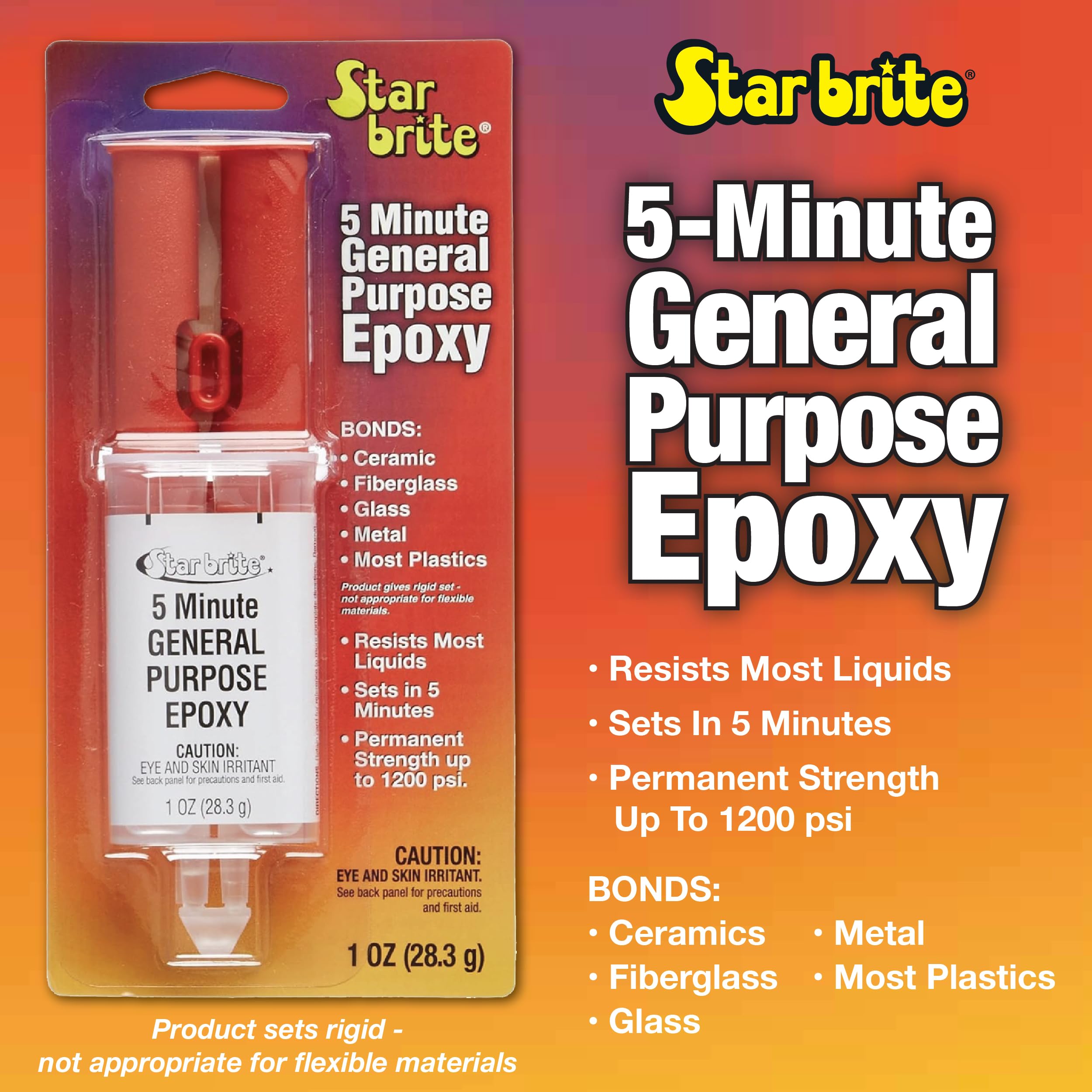 Crystal Clear STAR BRITE Epoxy Syringe – Self-Metering, Multi-Surface Adhesive for Fiberglass, Plastic, Glass, Metal, and More (093401)