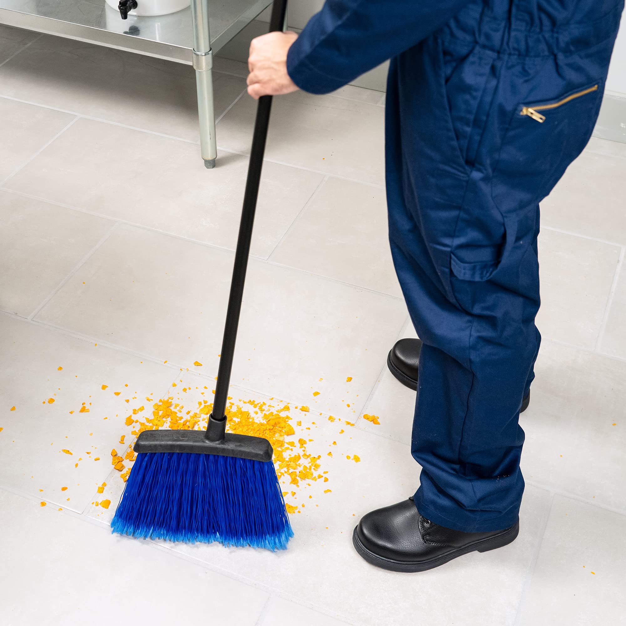 Duo-Sweep Carlisle FoodService Products, Flagged Angled Warehouse Broom with Handle, 48 Inches, Blue