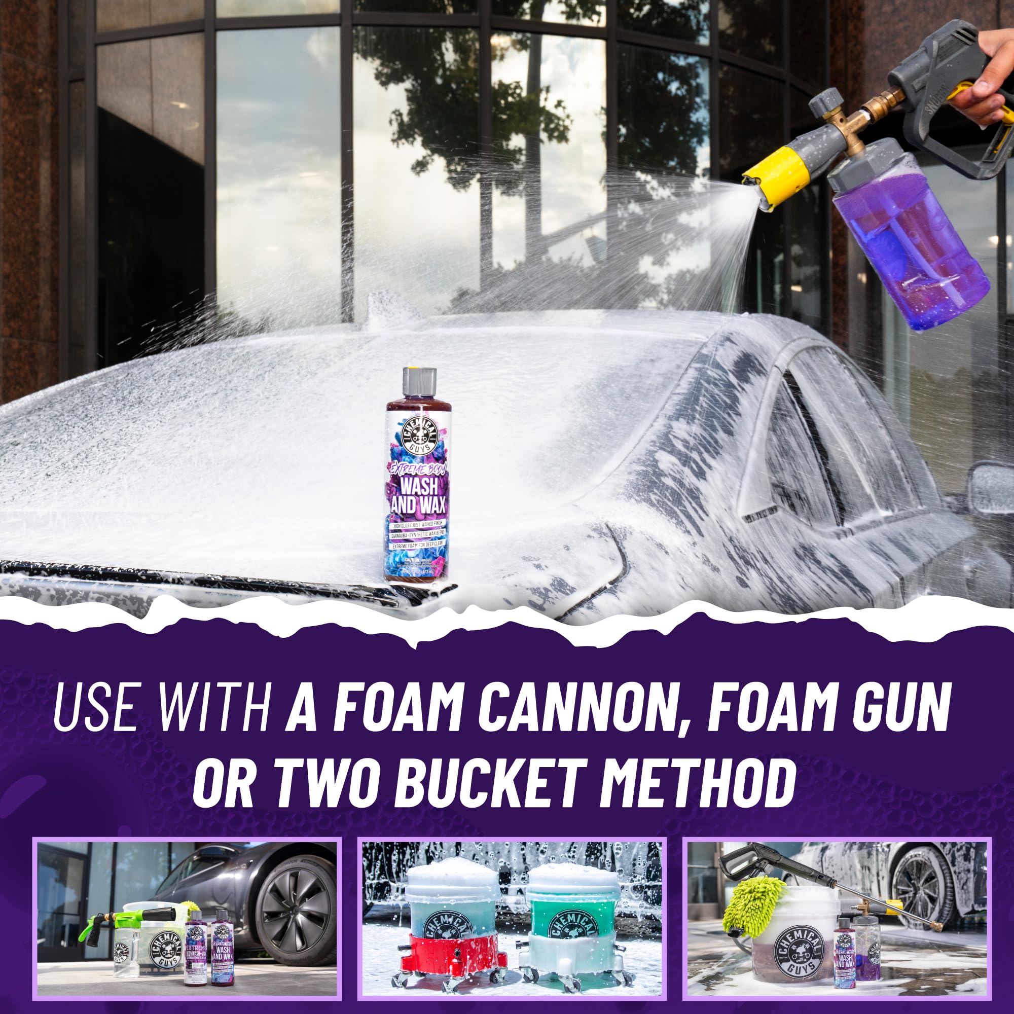 Chemical Guys Bodywash Extreme & Wax Foaming Car Wash Soap - Soap for Foam Cannons, Foam Guns, or Bucket Washes for Cars, Trucks, Motorcycles, RVs, and More, Grape Scent - 128 oz (1 Gallon)