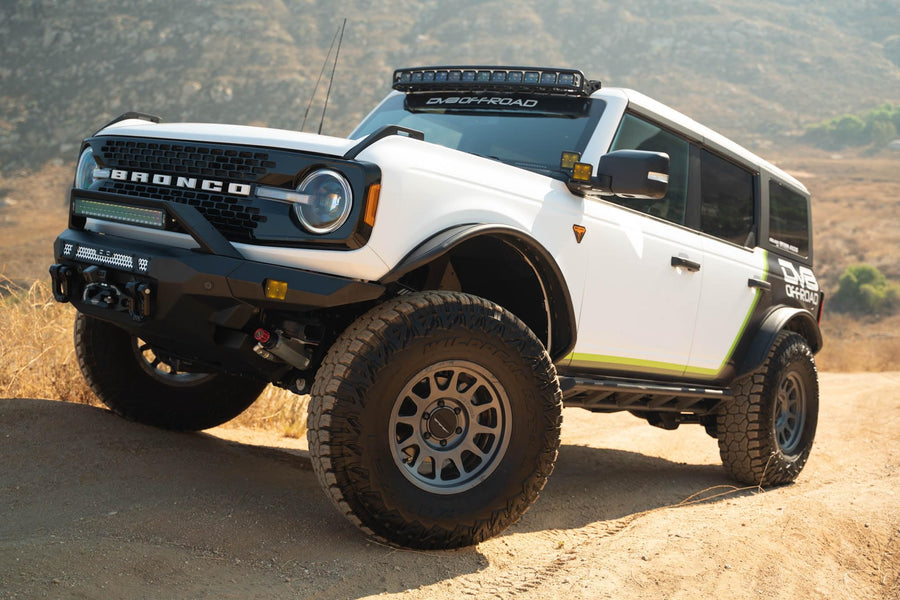 MTO V2 DV8 Front Bumper for 2021-2025 Ford Bronco | Hidden Heavy-Duty Winch Mount | Included Steel Bull Bar | Light Bar & Pod Light Mounts | Two D-Ring Mounts | Micro-Texture Black Powder Coat | Steel
