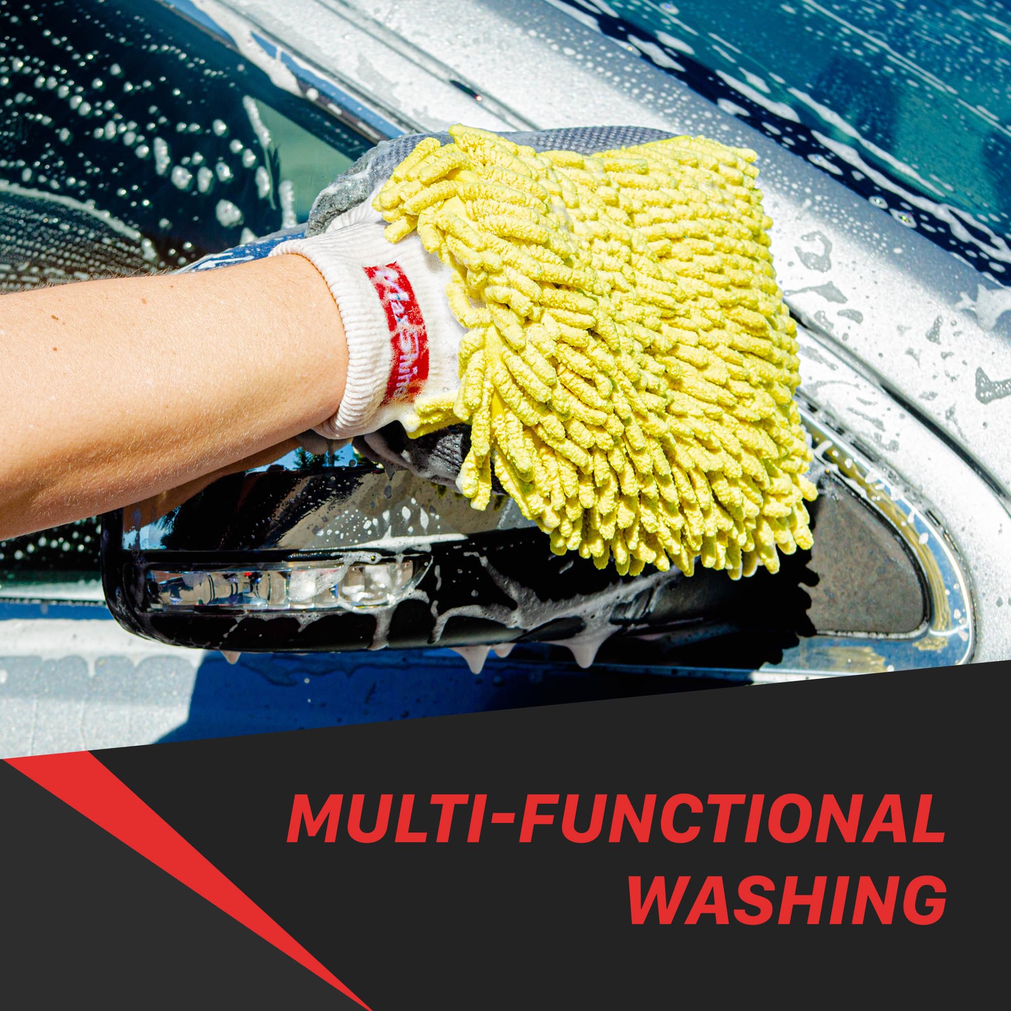 Maxshine Yellow Chenille Universal Microfiber Car Wash Mitt | High-Efficiency Scratch-Free Wash Mitt for Cars, Trucks, SUVs, Boats & RVs | Premium Reusable Auto Detailing & Car Cleaning Accessory