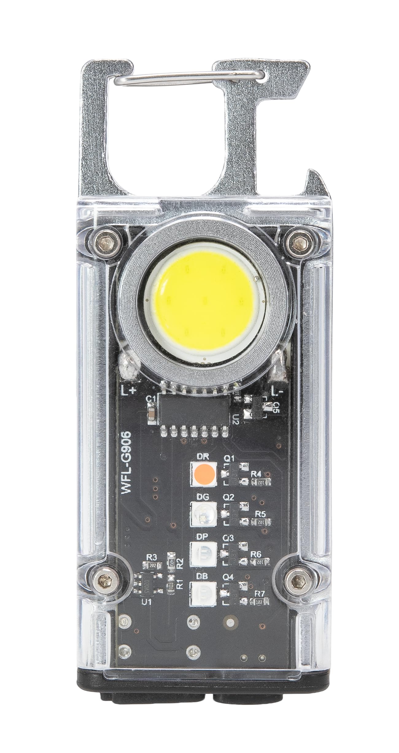Flash Clip Cyclops Keychain Flashlight, 300-Lumen COB LED, USB-C Rechargeable, Multi-Color Light, Bottle Opener, Compact EDC Light