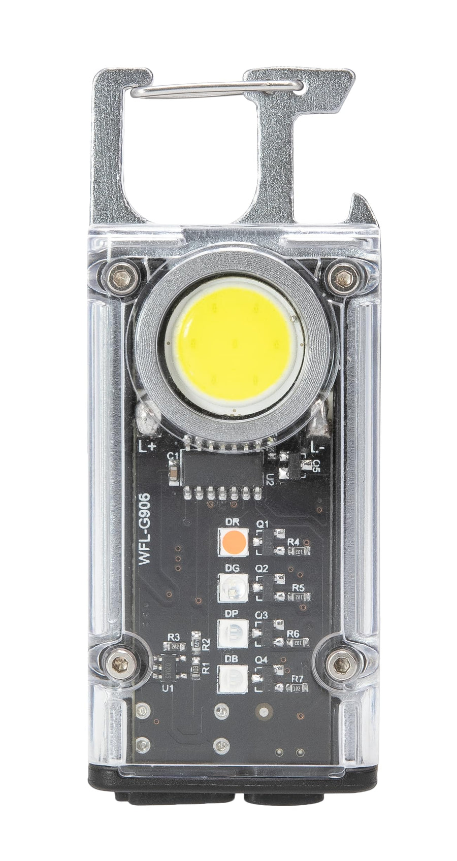Flash Clip Cyclops Keychain Flashlight, 300-Lumen COB LED, USB-C Rechargeable, Multi-Color Light, Bottle Opener, Compact EDC Light
