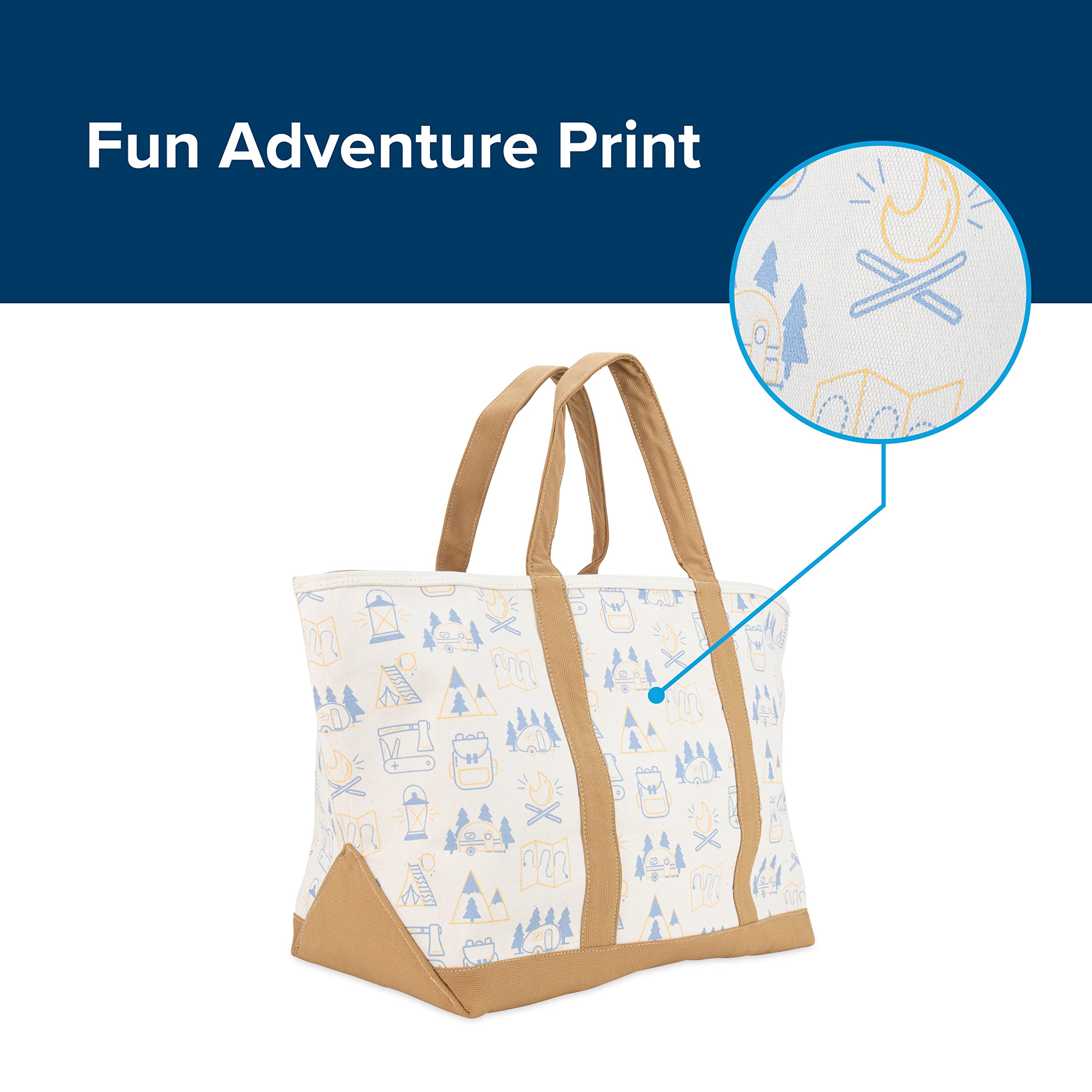 Camco Canvas Tote Bag Life is Better at the Campsite | Features a Heavy-Duty Cotton Canvas Design with Reinforced Base, a Unique RV-Themed Adventure Print, and a Zippered Top Closure | X-Large (53128)