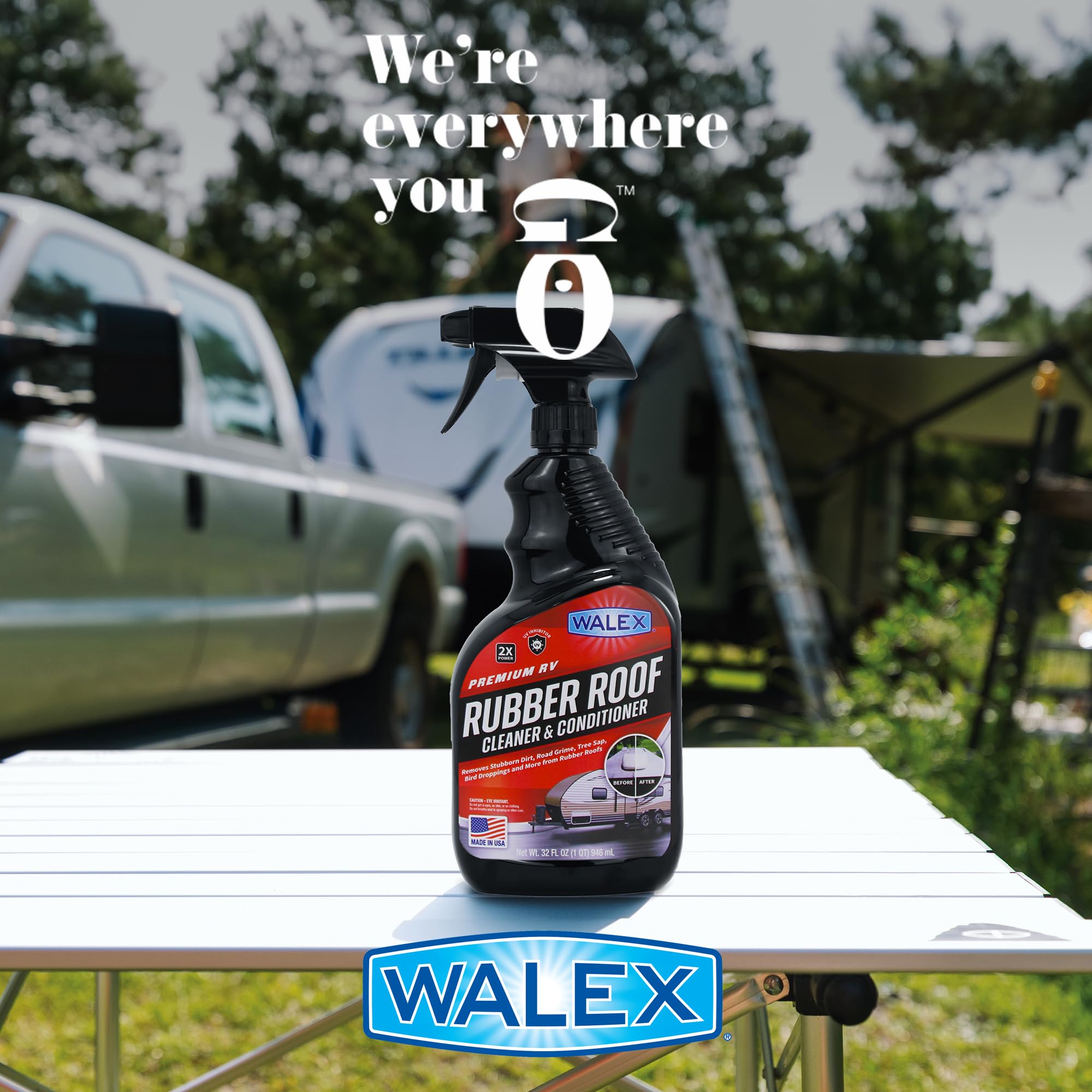 Walex Rubber Roof Cleaner/Conditioner RV - Removes Dirt, Road Grime, Tree Sap, Bird Droppings & More, Conditions RV Roof After Application; Great for RVs, Campers, Motorhomes, & Trailers, 64 oz