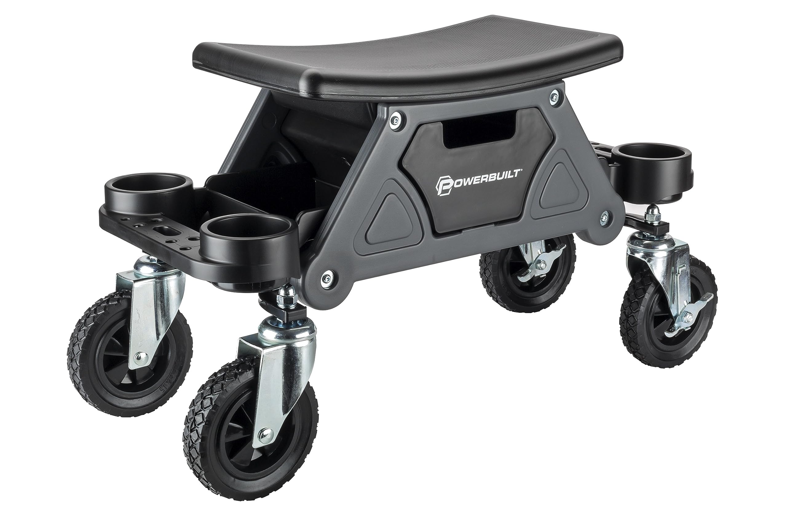 Powerbuilt Rolling Seat Big Wheel, Off-Road Series, Locked in Tool Trays, Heavy-Duty Wheels for Gravel and Rocks - Grey 642965ECE