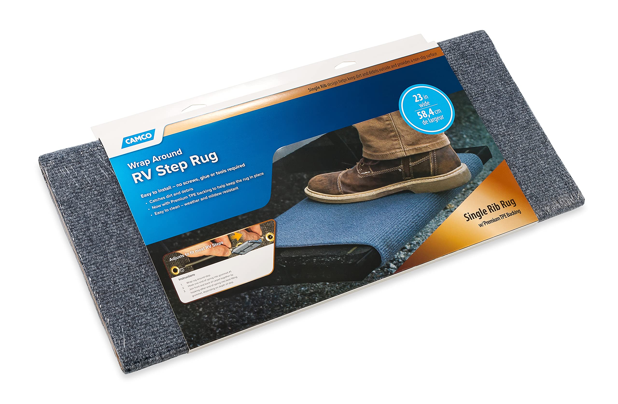 RV Step Rug Camco 42912 (Premium Wrap Around, 100% Polyester (22" x 23") - Gray)