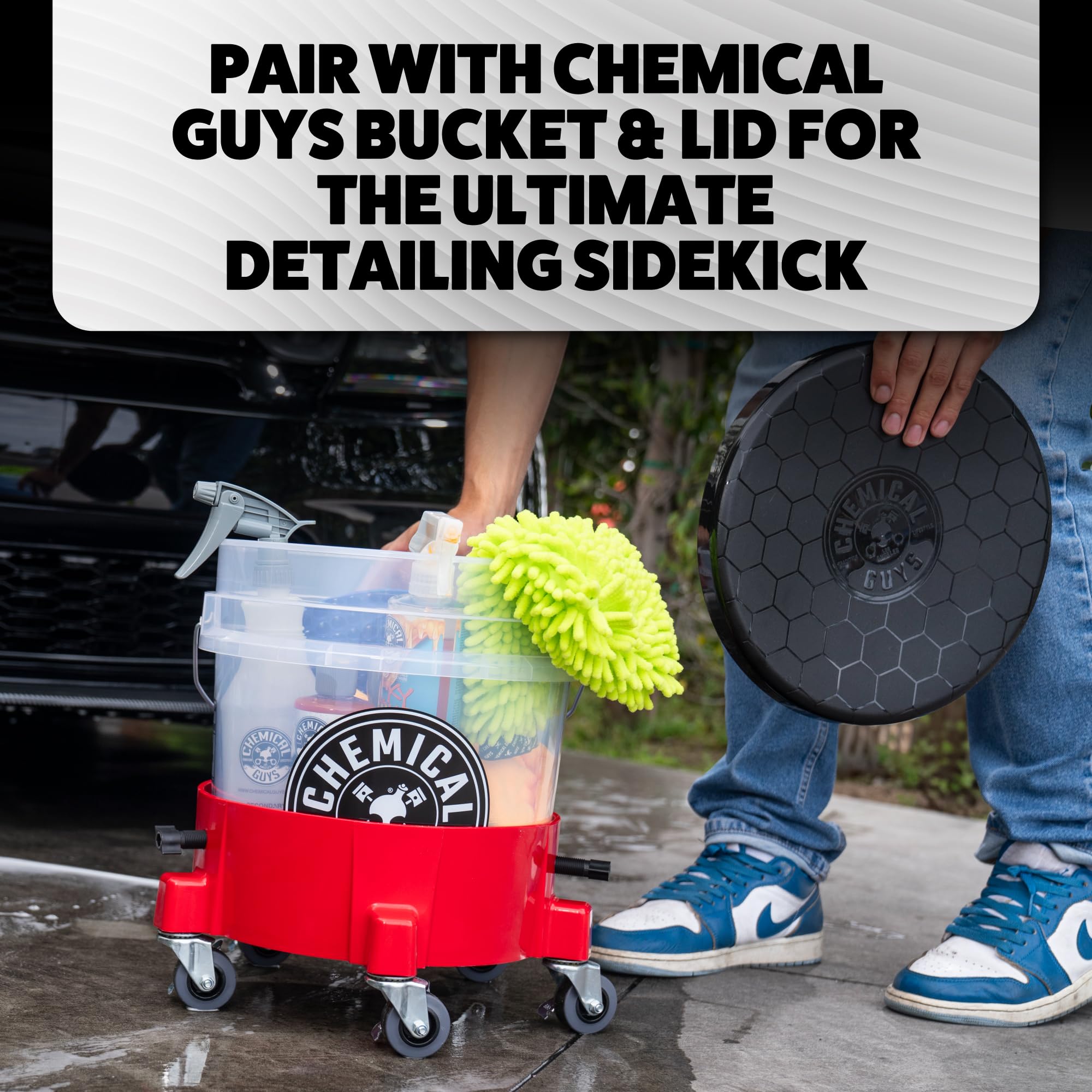 Chemical Guys Rolling Bucket Dolly Creeper - Heavy Duty Mobile Dolly Cart for Car Wash, Detailing, and Garage Use, 5 Caster Wheels with 360° Rotation, Fits Standard 3.5 to 7.5 Gallon Buckets