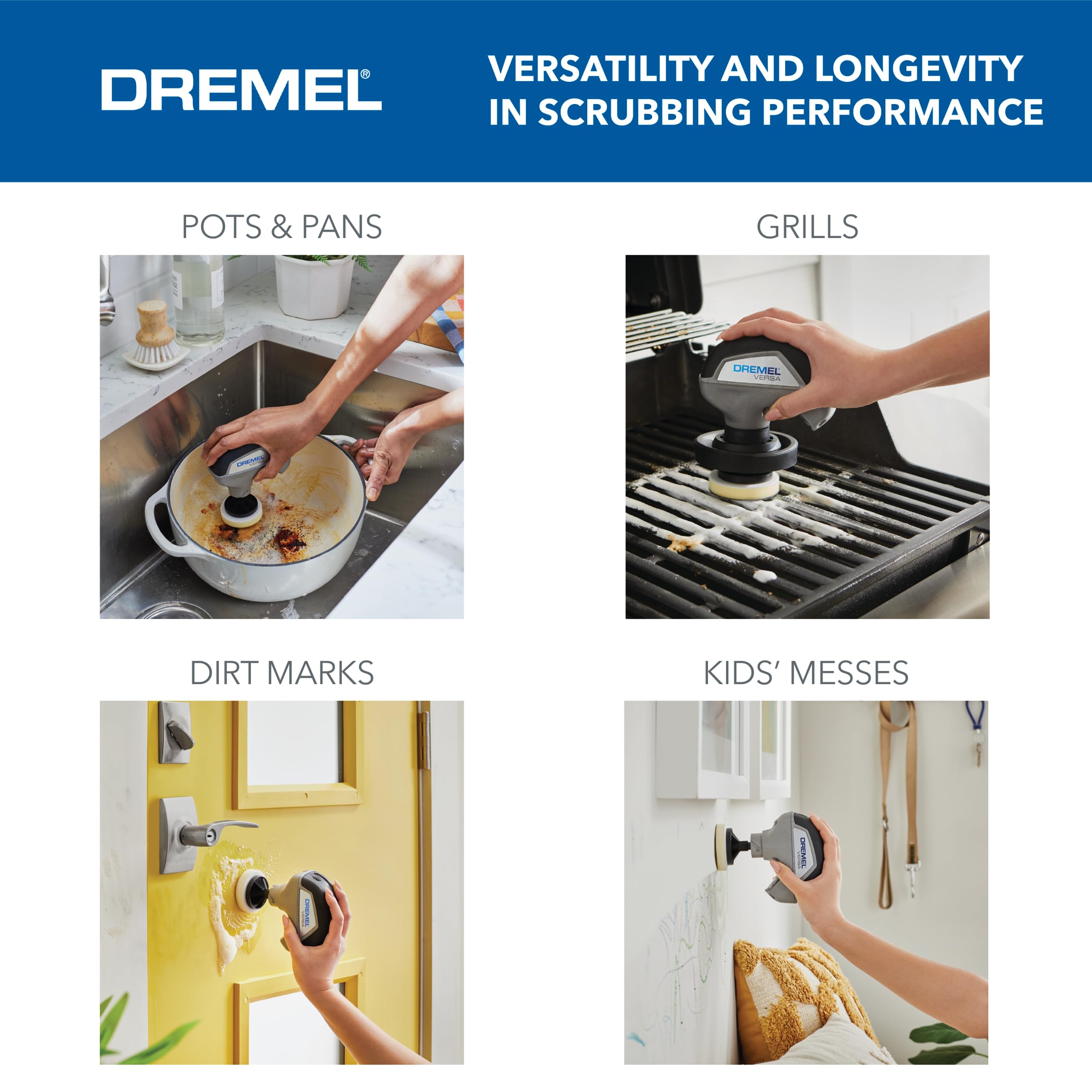 Dremel Power Scrubber Versa Kit with 5 Scrub Daddy Cleaning Sponge Pads - Waterproof Cordless Electric Spin Scrubber, High Speed, Multi-Surface Cleaning for Kitchen, Household, and Bathroom, PC10-07
