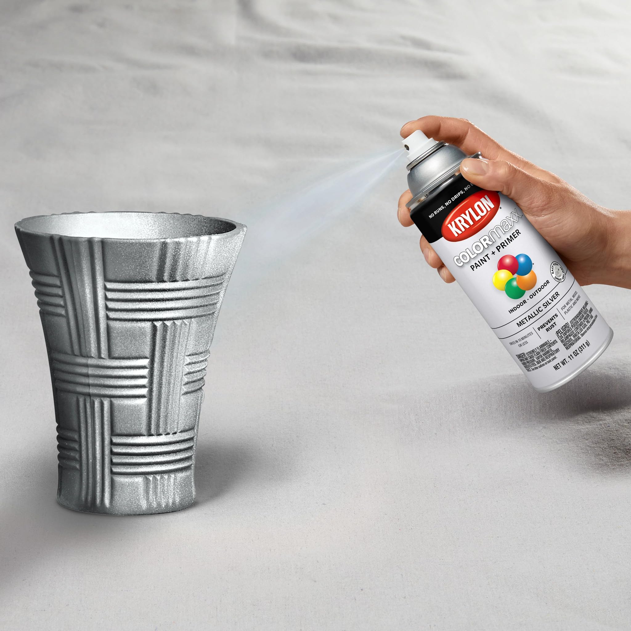 Krylon K05590007 Spray Paint and Primer COLORmaxx for Indoor/Outdoor Use, Metallic Silver 11 Ounce (Pack of 1)
