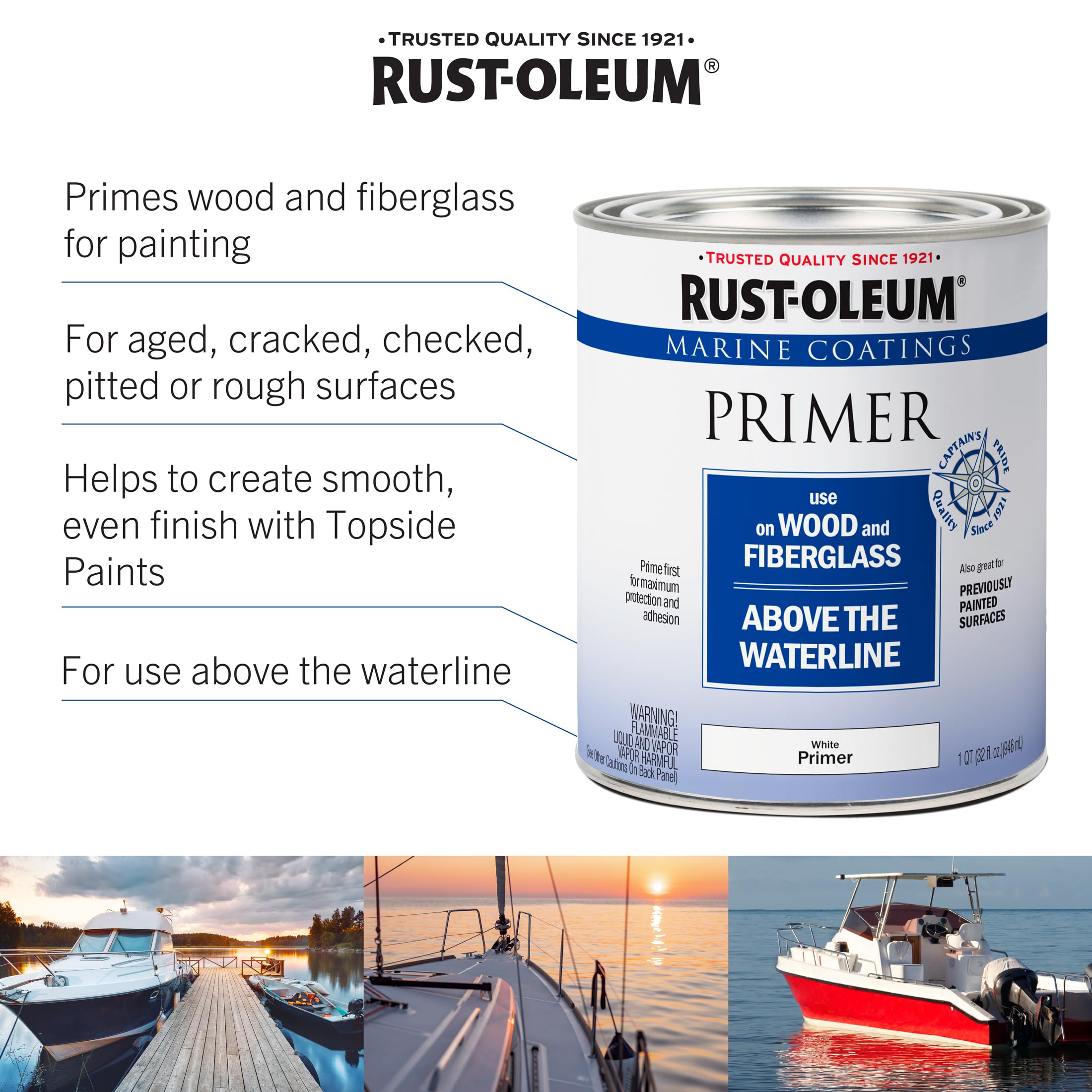 Rust-Oleum Marine Coatings Wood and Fiberglass Primer, White, Quart